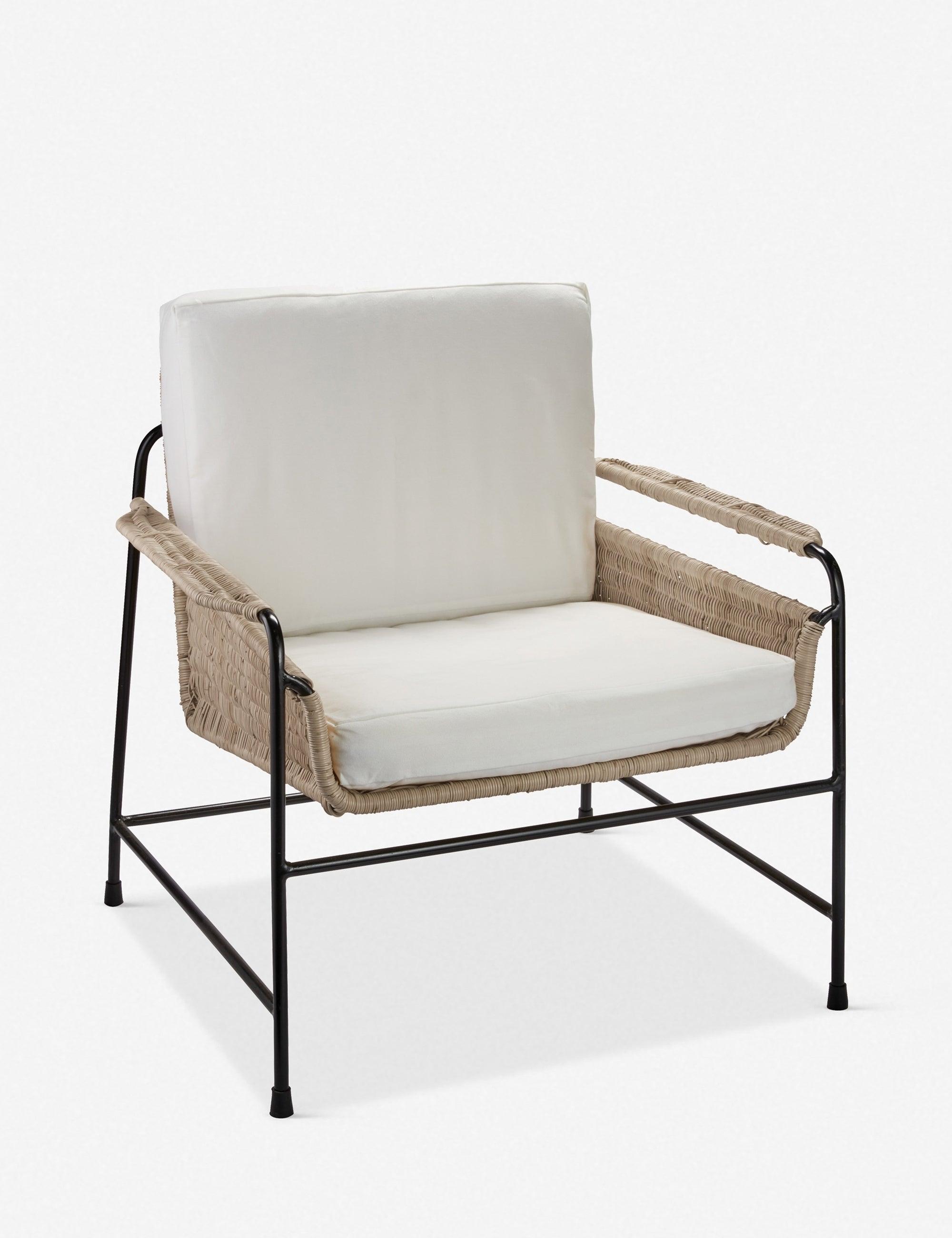 Coastal Contemporary White Rattan and Metal Accent Chair