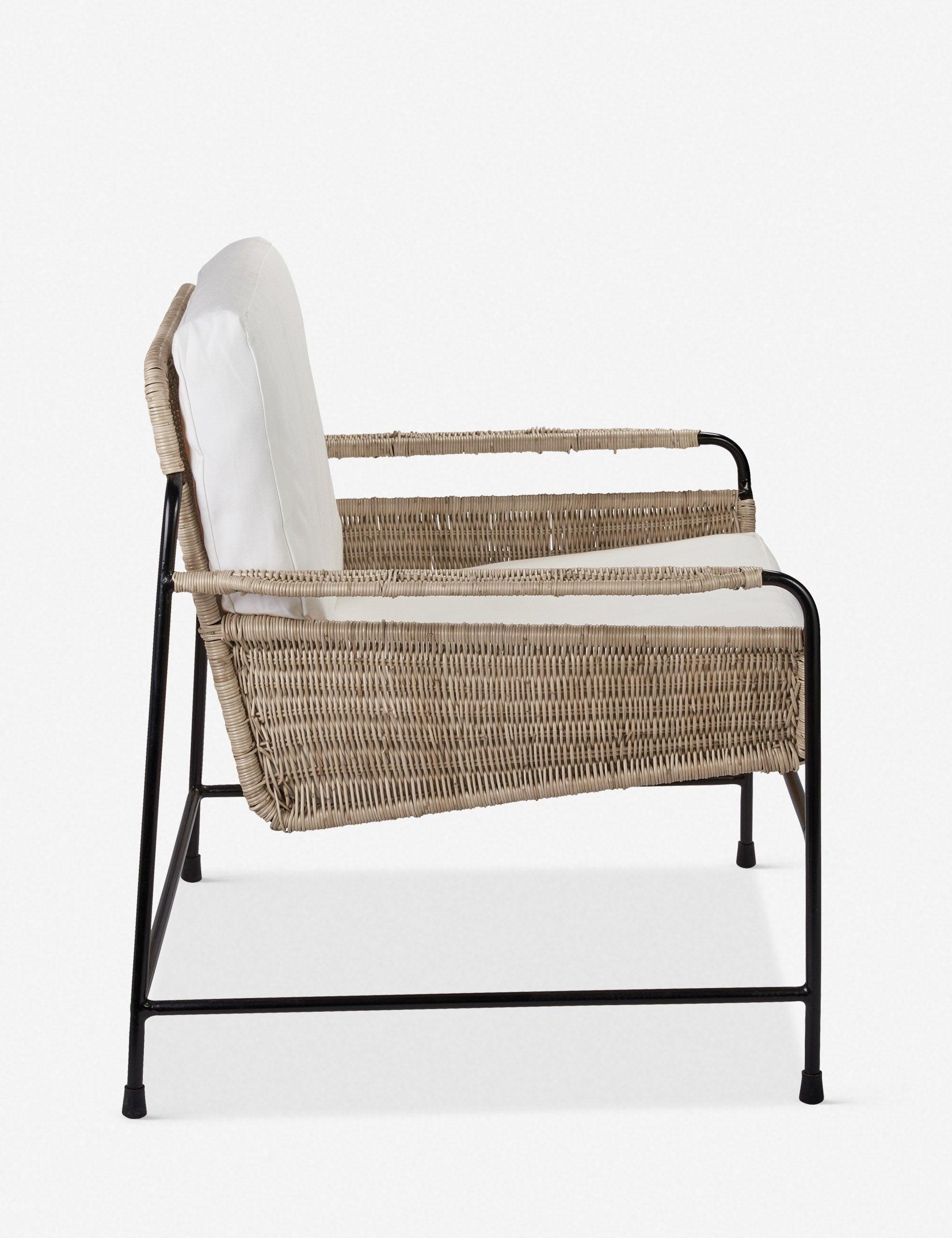 Coastal Contemporary White Rattan and Metal Accent Chair