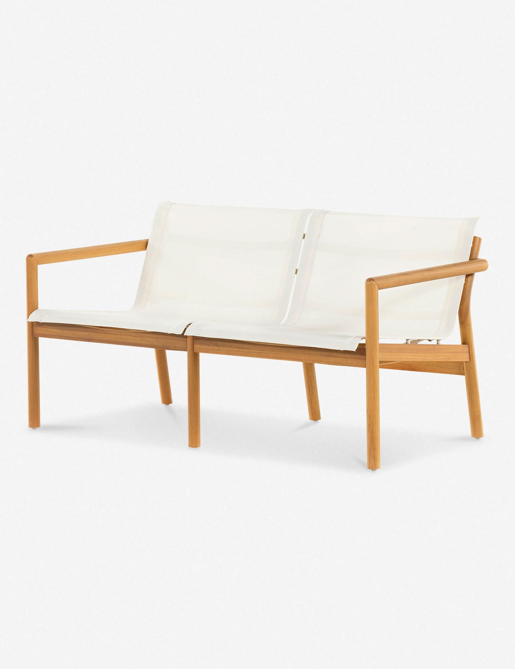 Kaplan Modern Two-Seat Outdoor Loveseat in Matte Ivory and Brown