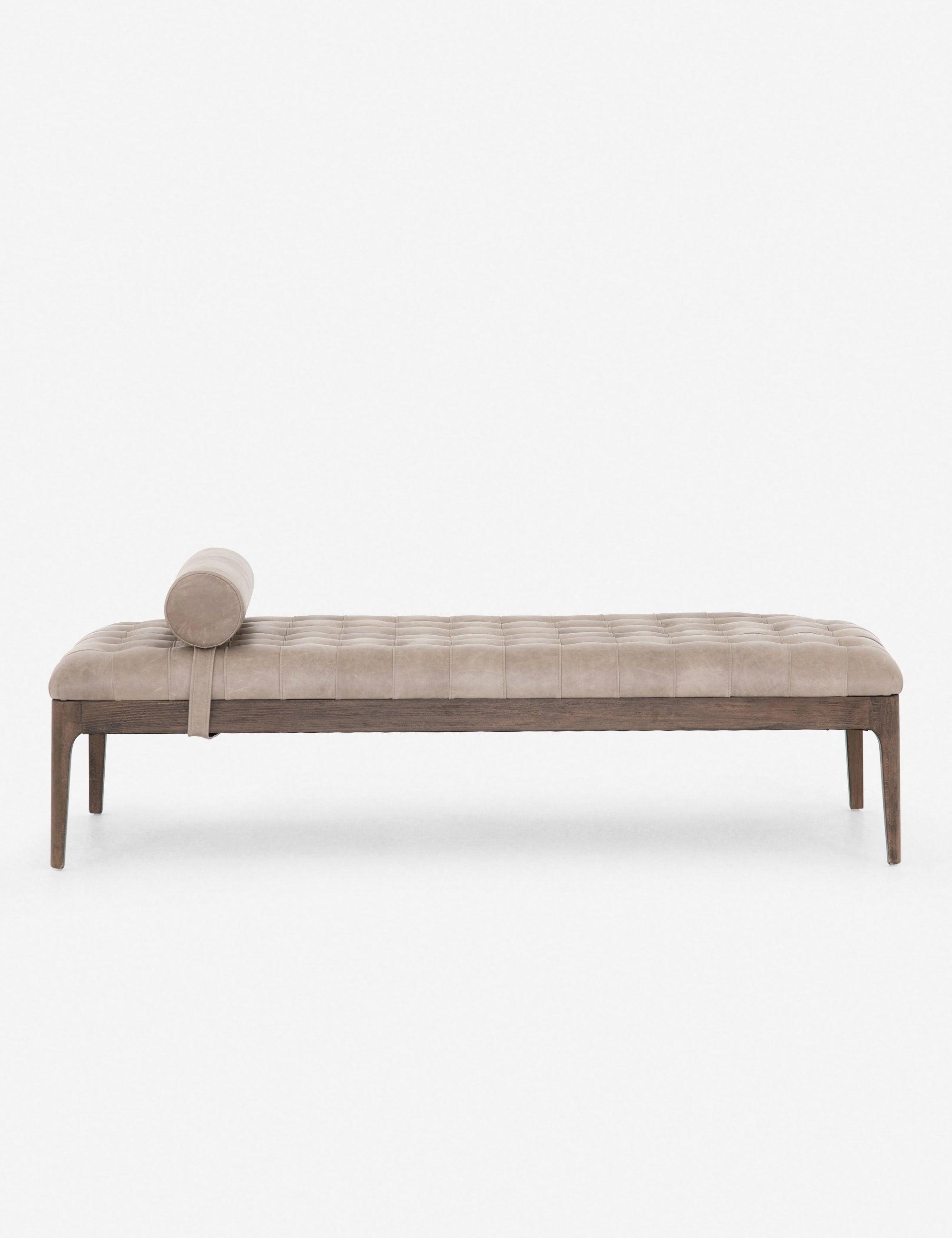 Modern Sonoma Grey 71.5" Tufted Leather Bench with Bolster Pillow