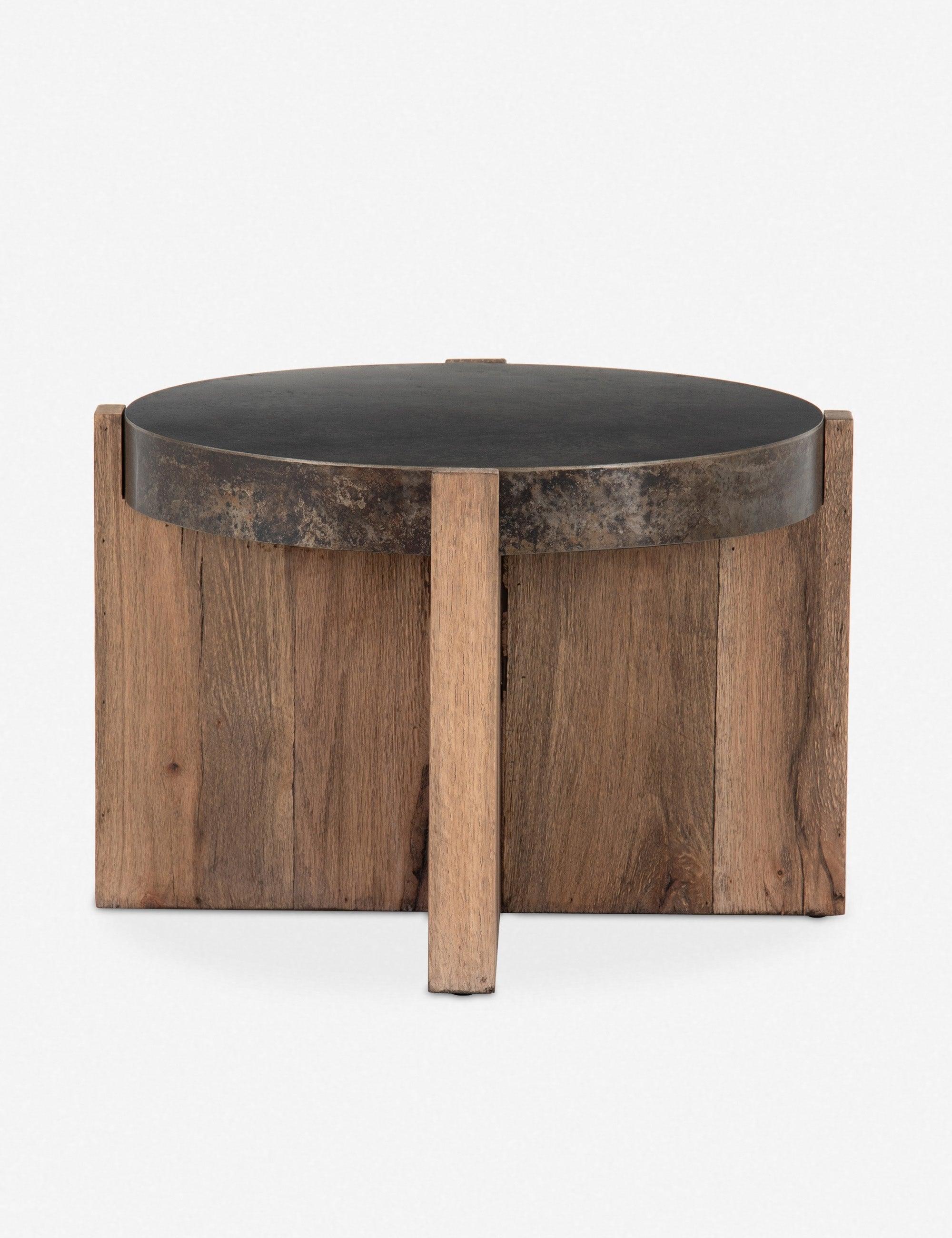 Round Black and Brown Wood Metal Side Table