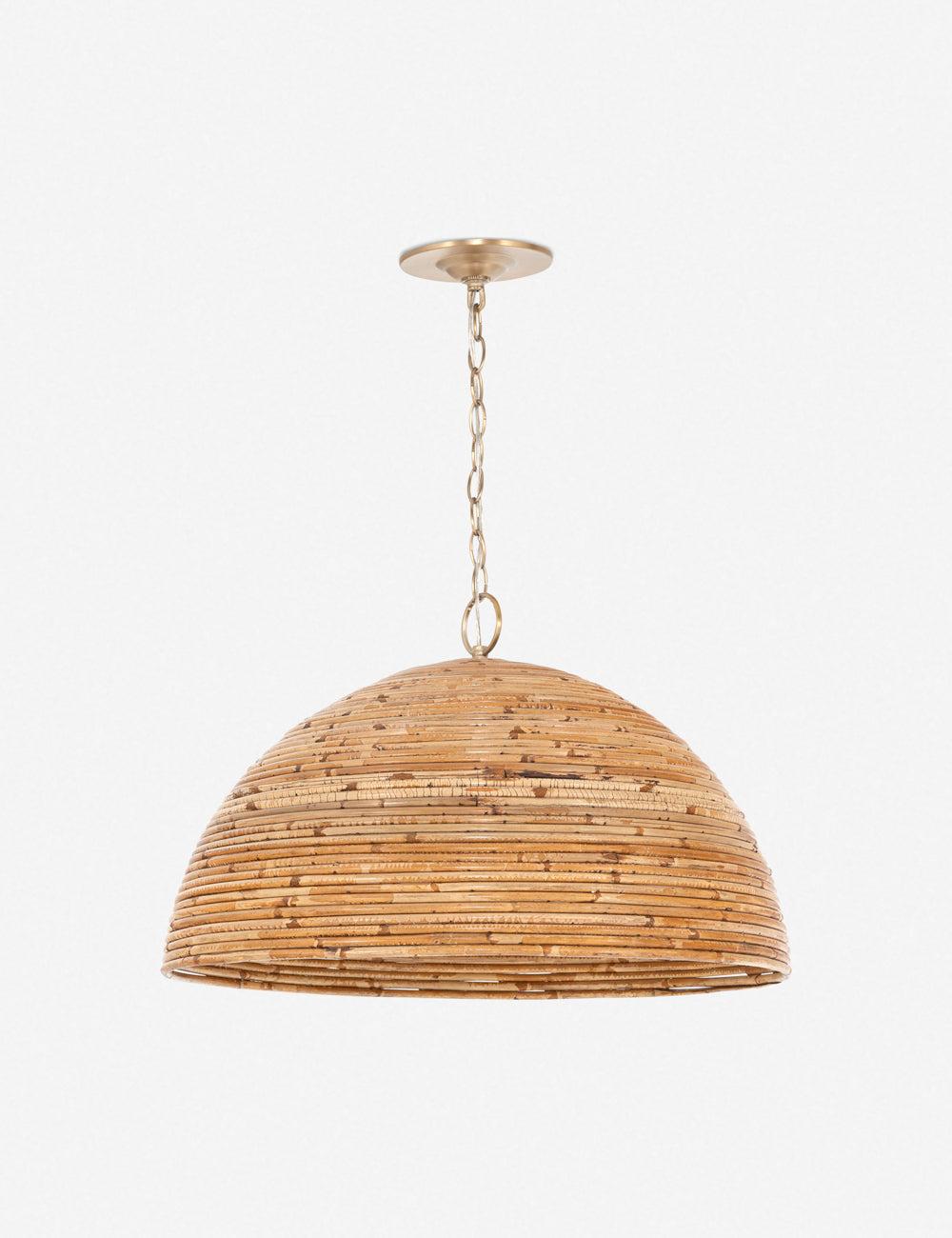 Satin Brass 60W LED Bowl Pendant with Natural Rattan Shade