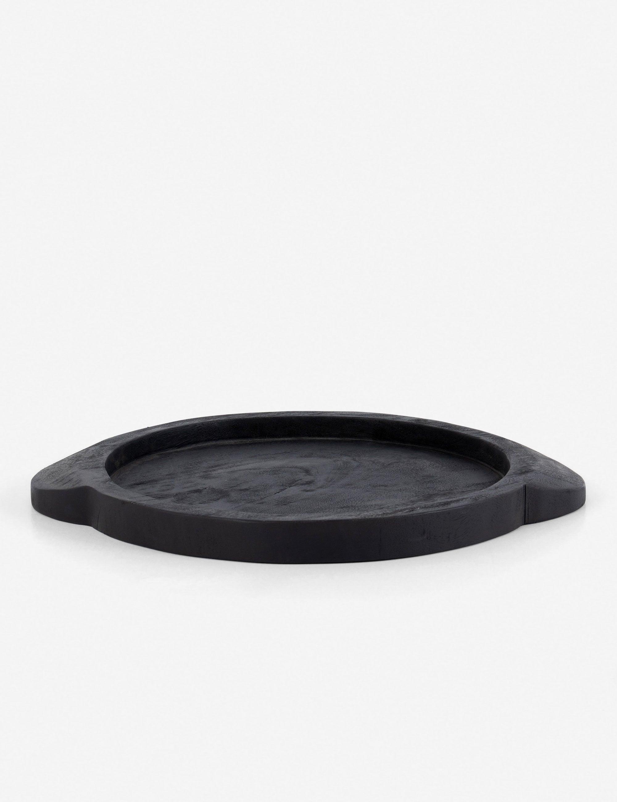 Carbonized Black Solid Wood 23.5" Round Decorative Tray