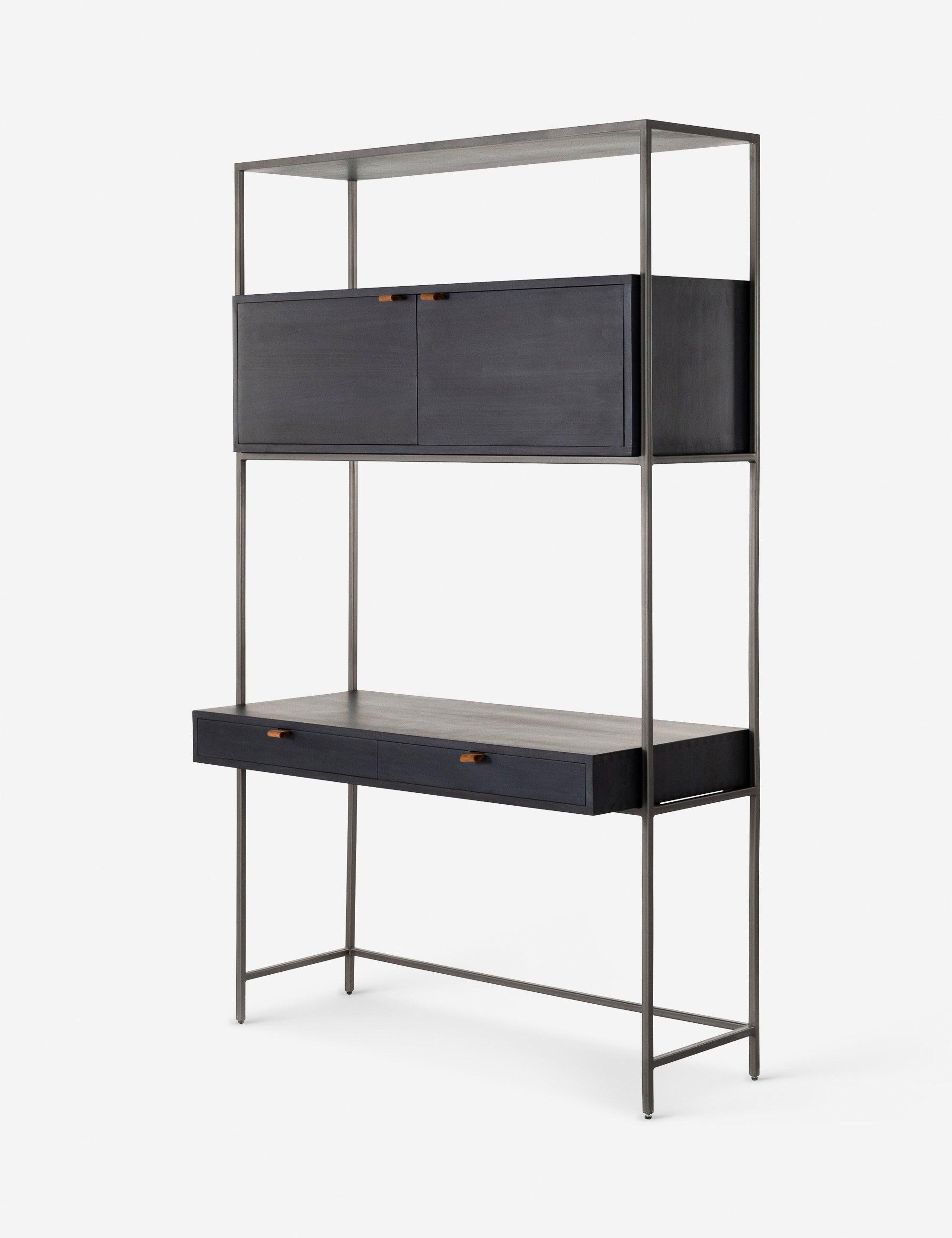 Contemporary Black Wash Poplar Wall Desk with Dual Drawers