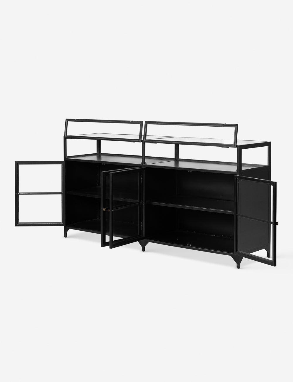 Shadow Box 70'' Black Iron and Glass Sideboard