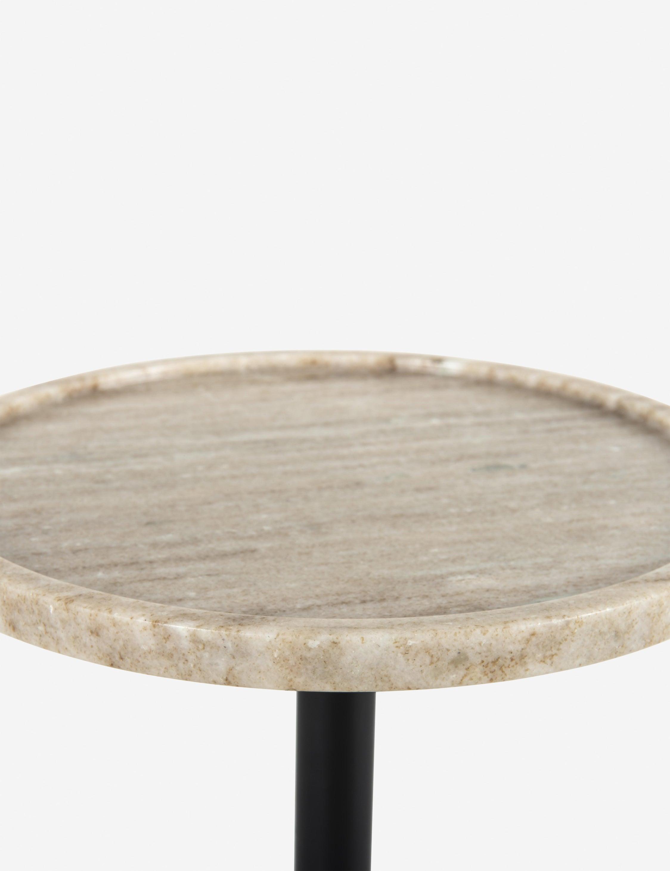 Elegant Beige and Black Stone-Metal Round Side Table