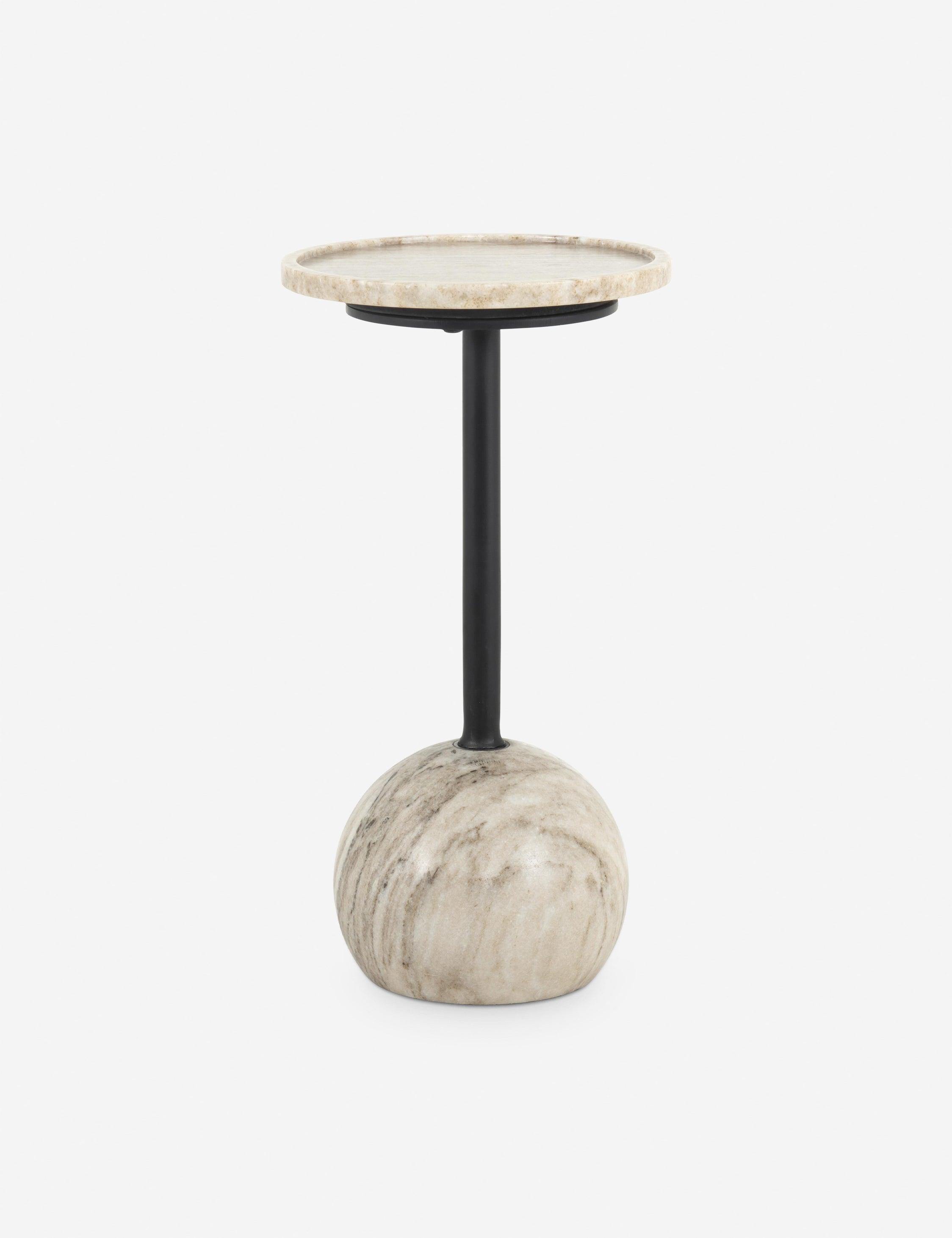 Elegant Beige and Black Stone-Metal Round Side Table