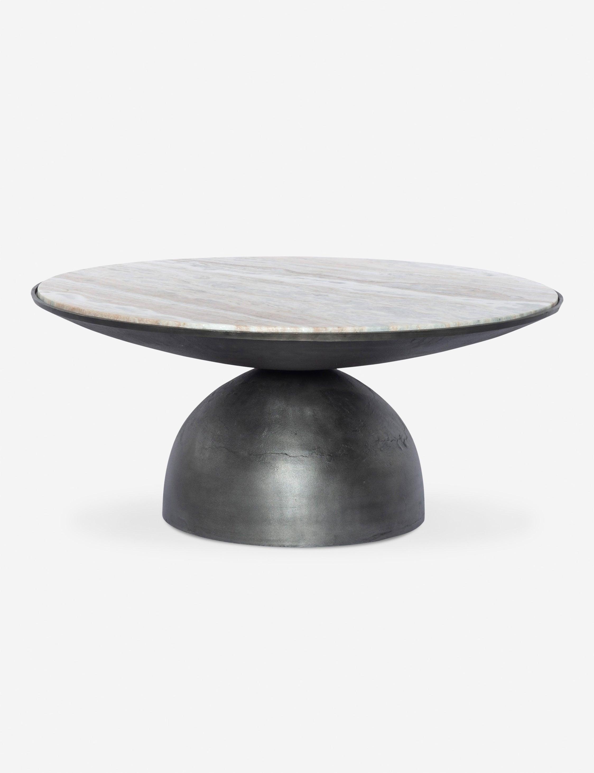 Contemporary 35'' Round Marble and Aluminum Coffee Table in Gray/White
