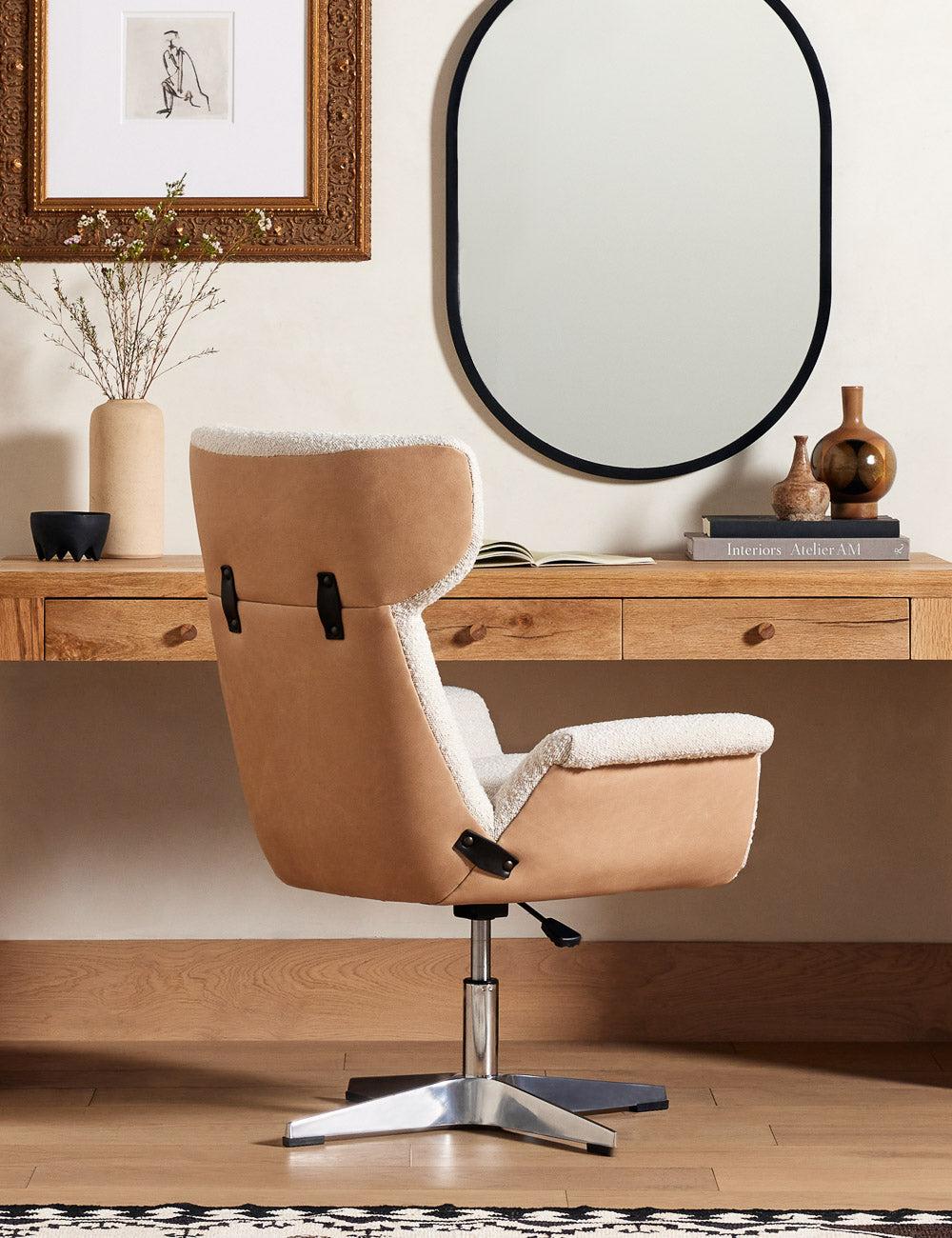 Dia 28.5'' White Leather Knoll Natural Modern Task Chair