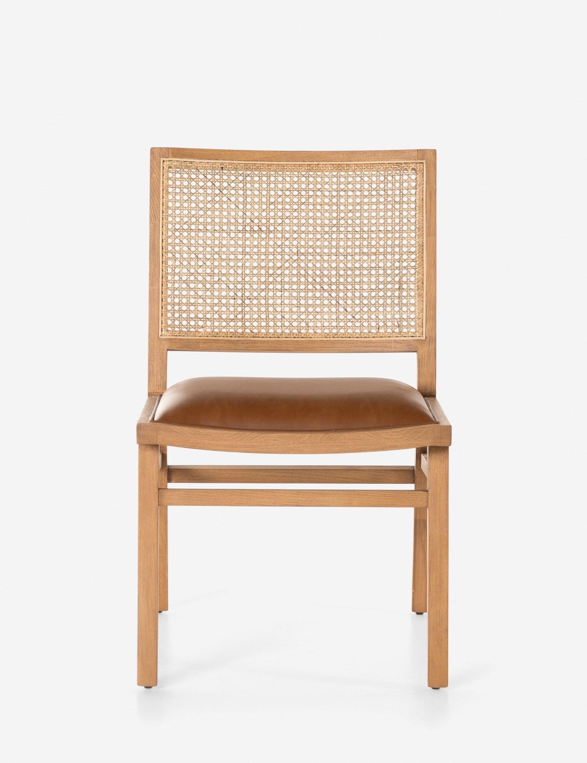 Contemporary Butterscotch Leather and Cane Side Chair in Brown