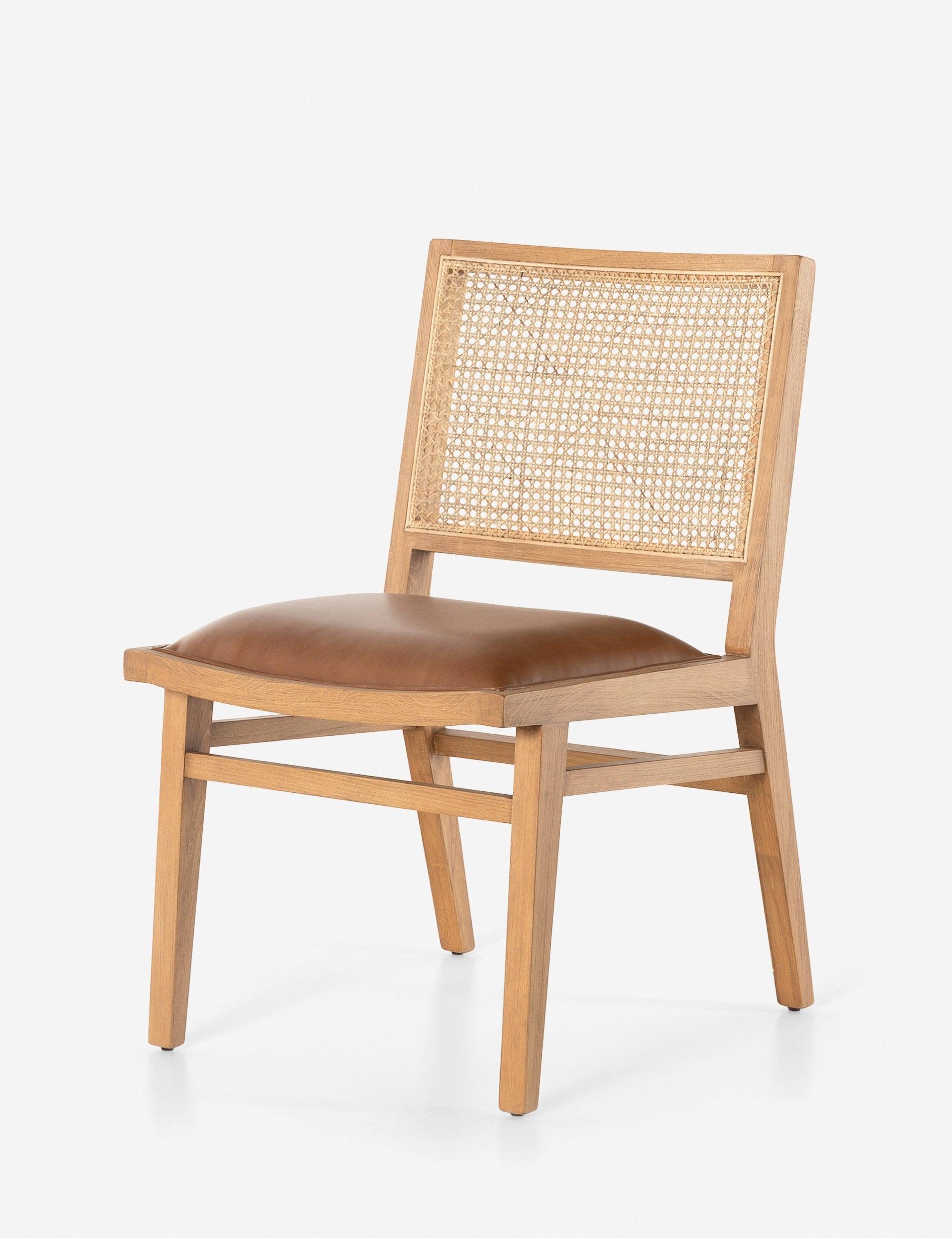 Contemporary Butterscotch Leather and Cane Side Chair in Brown