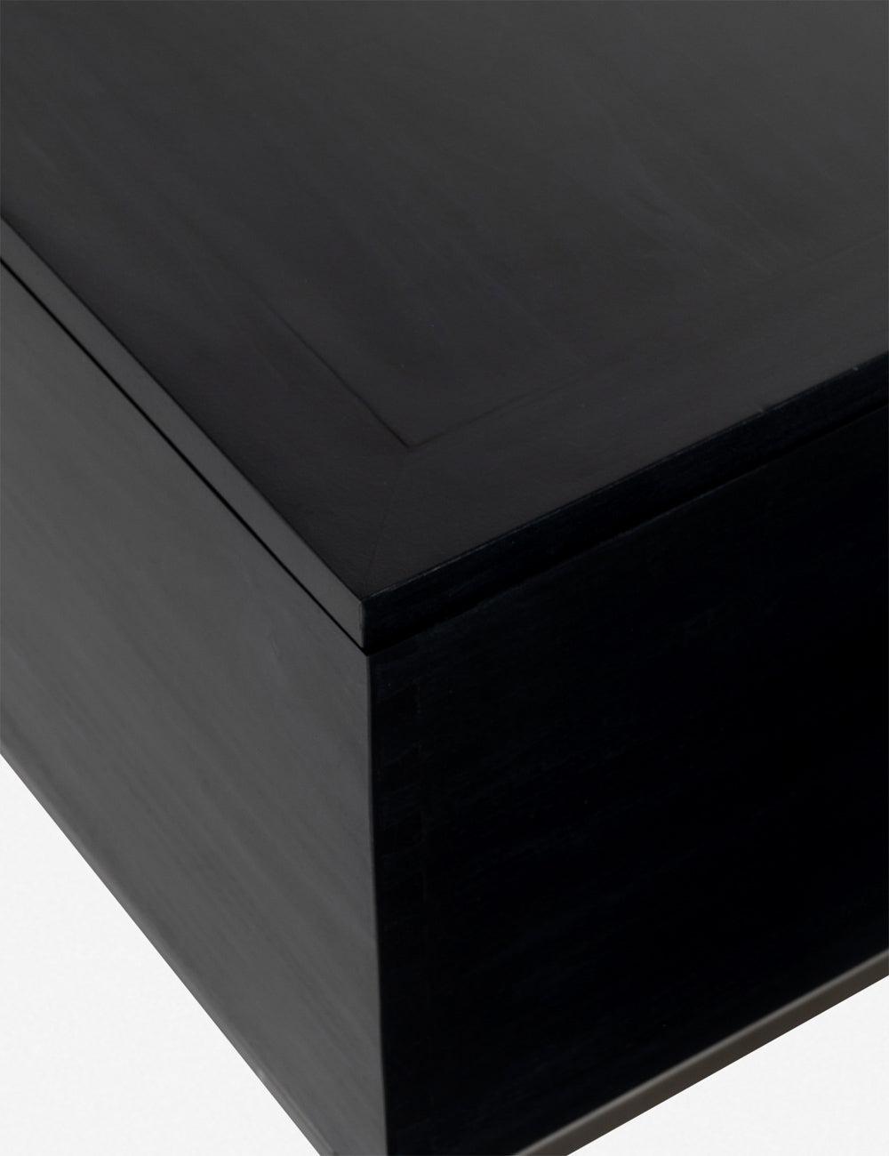 Modern Black Poplar Wood 58" Storage Bench with Leather Pulls