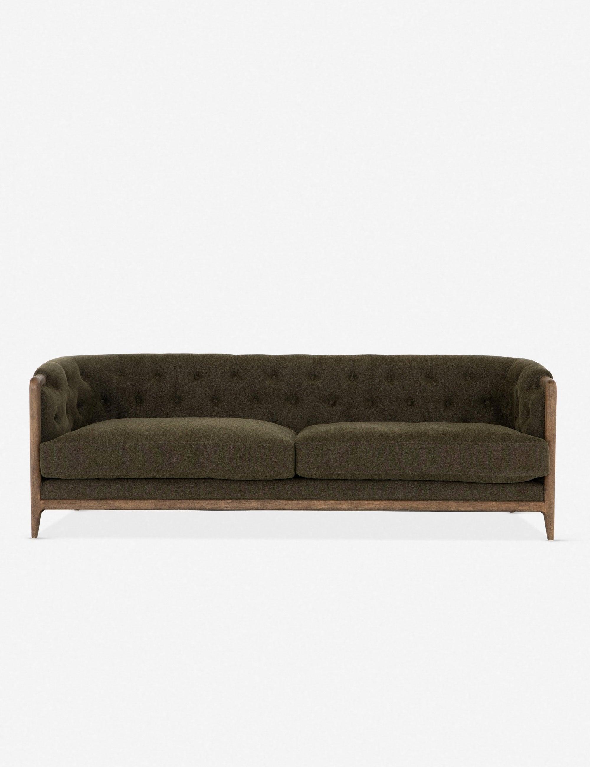 Parisian Charm Sutton Olive Tufted Sofa with Rolled Arms