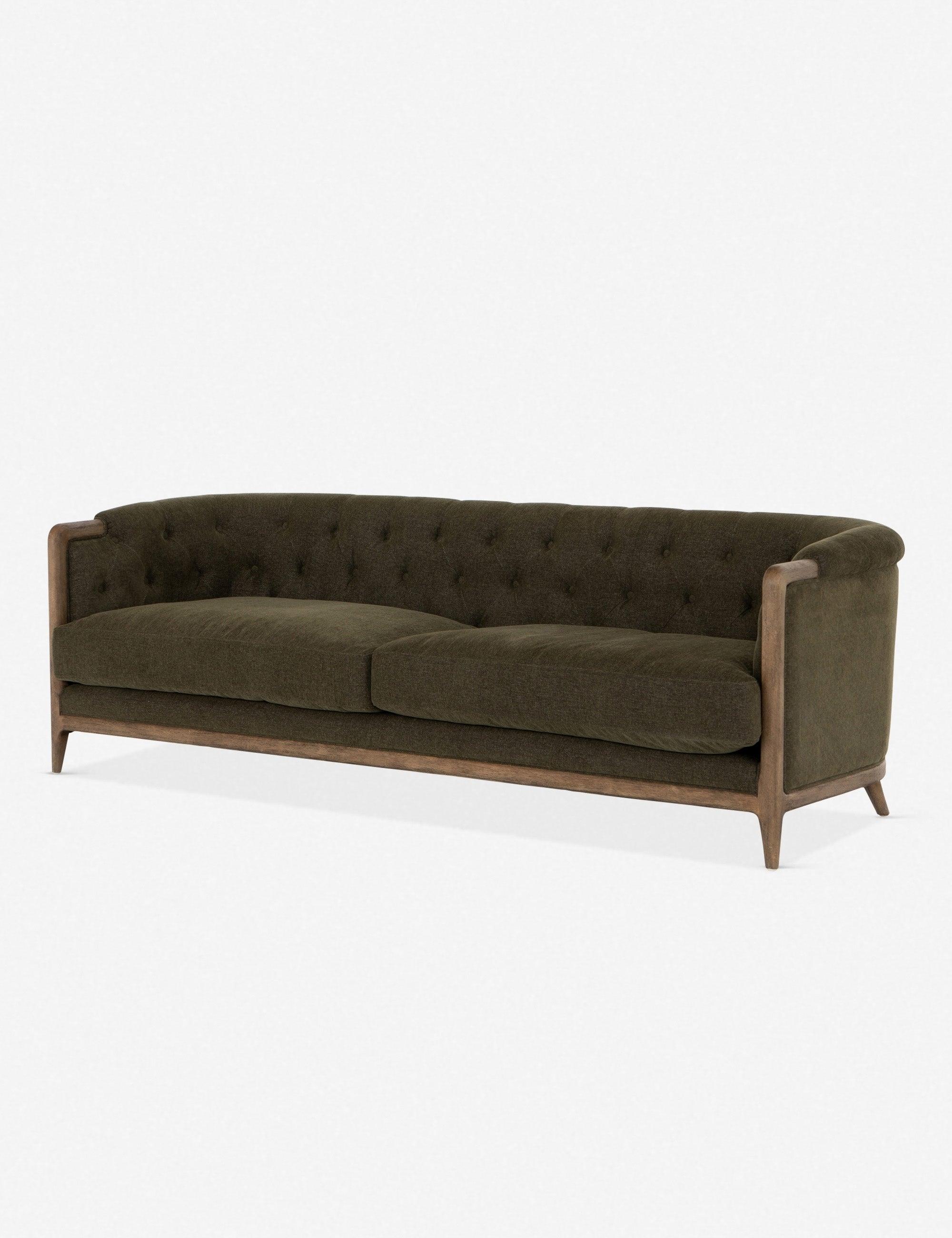 Parisian Charm Sutton Olive Tufted Sofa with Rolled Arms