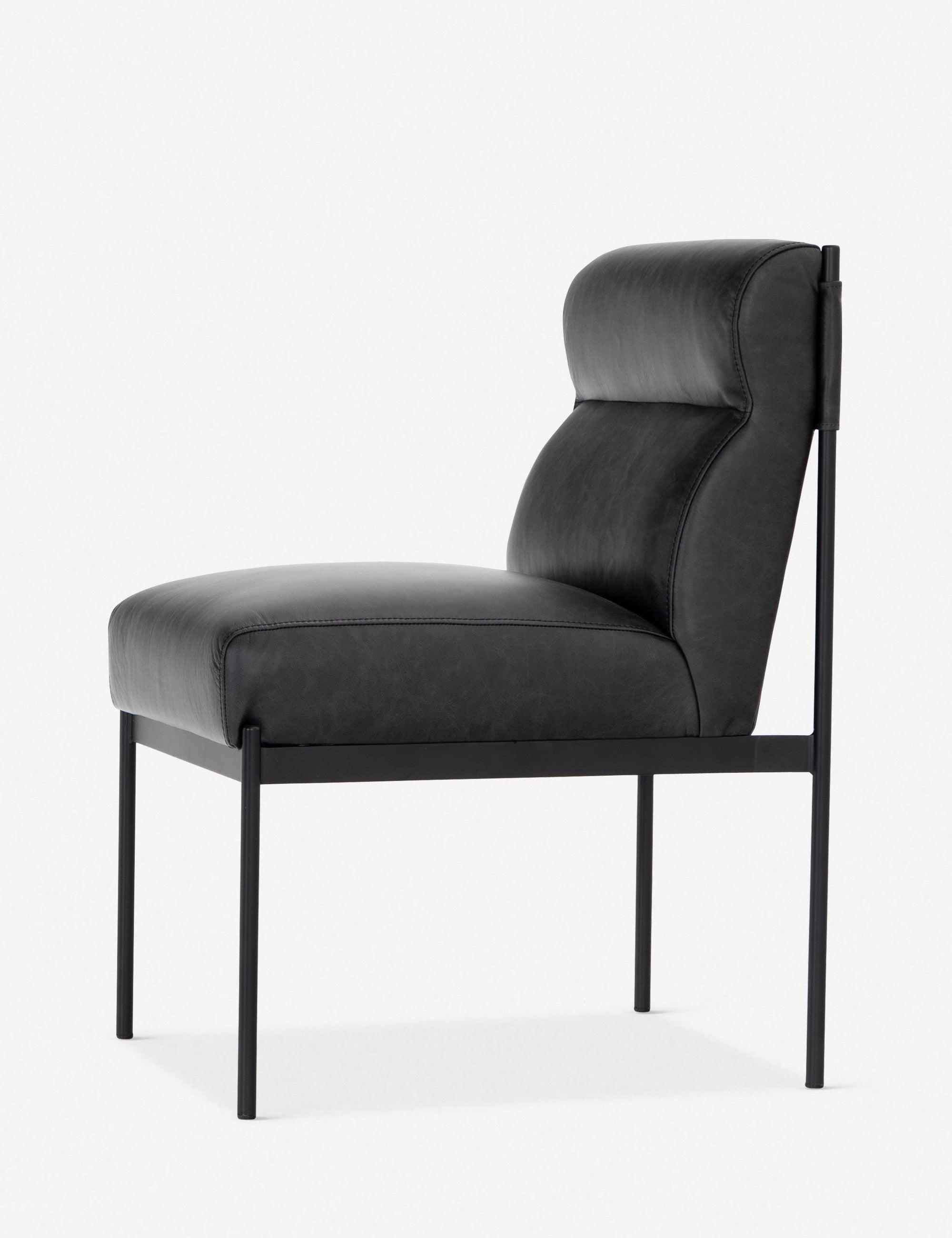 Sleek Black Top-Grain Leather Upholstered Side Chair with Metal Frame