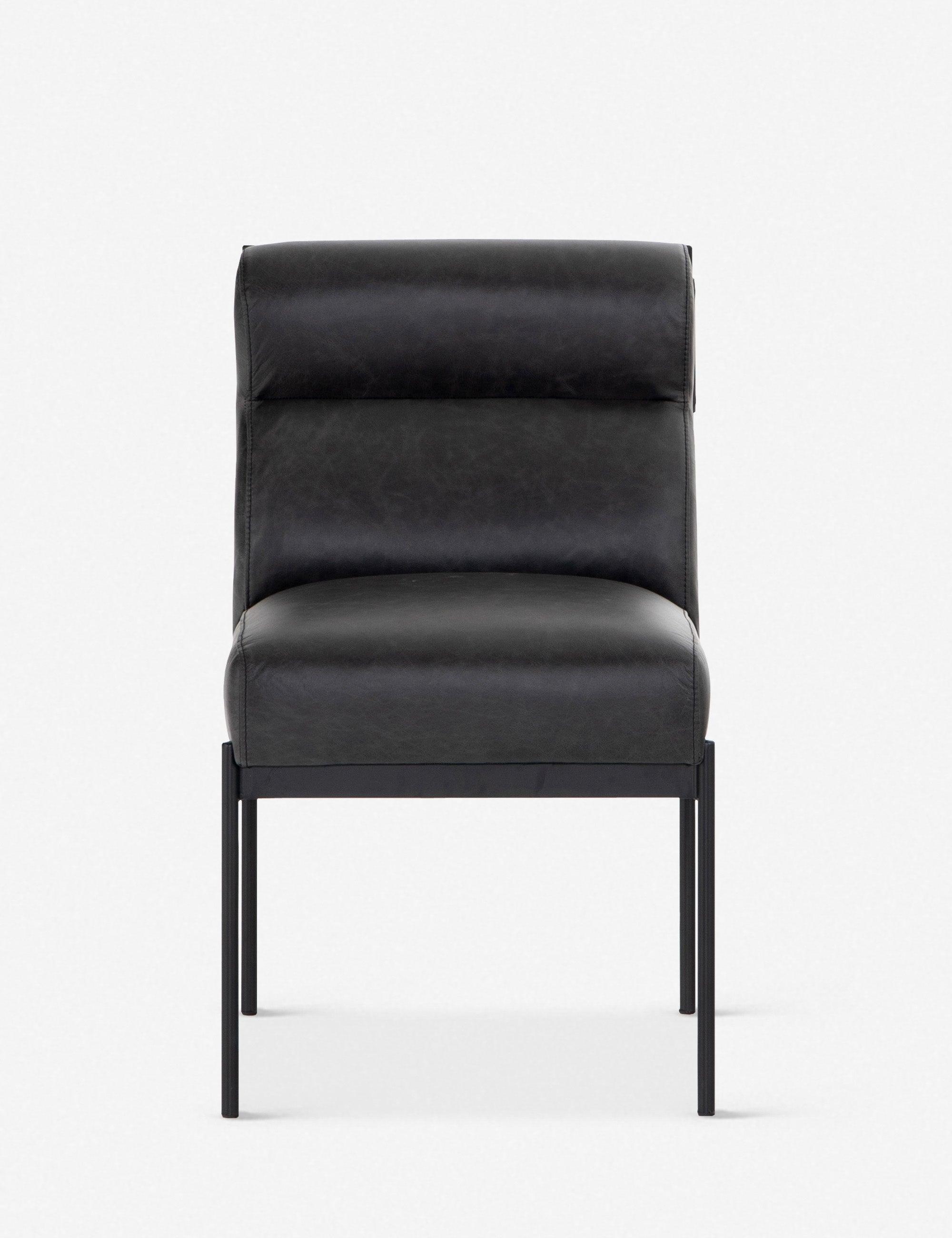 Sleek Black Top-Grain Leather Upholstered Side Chair with Metal Frame