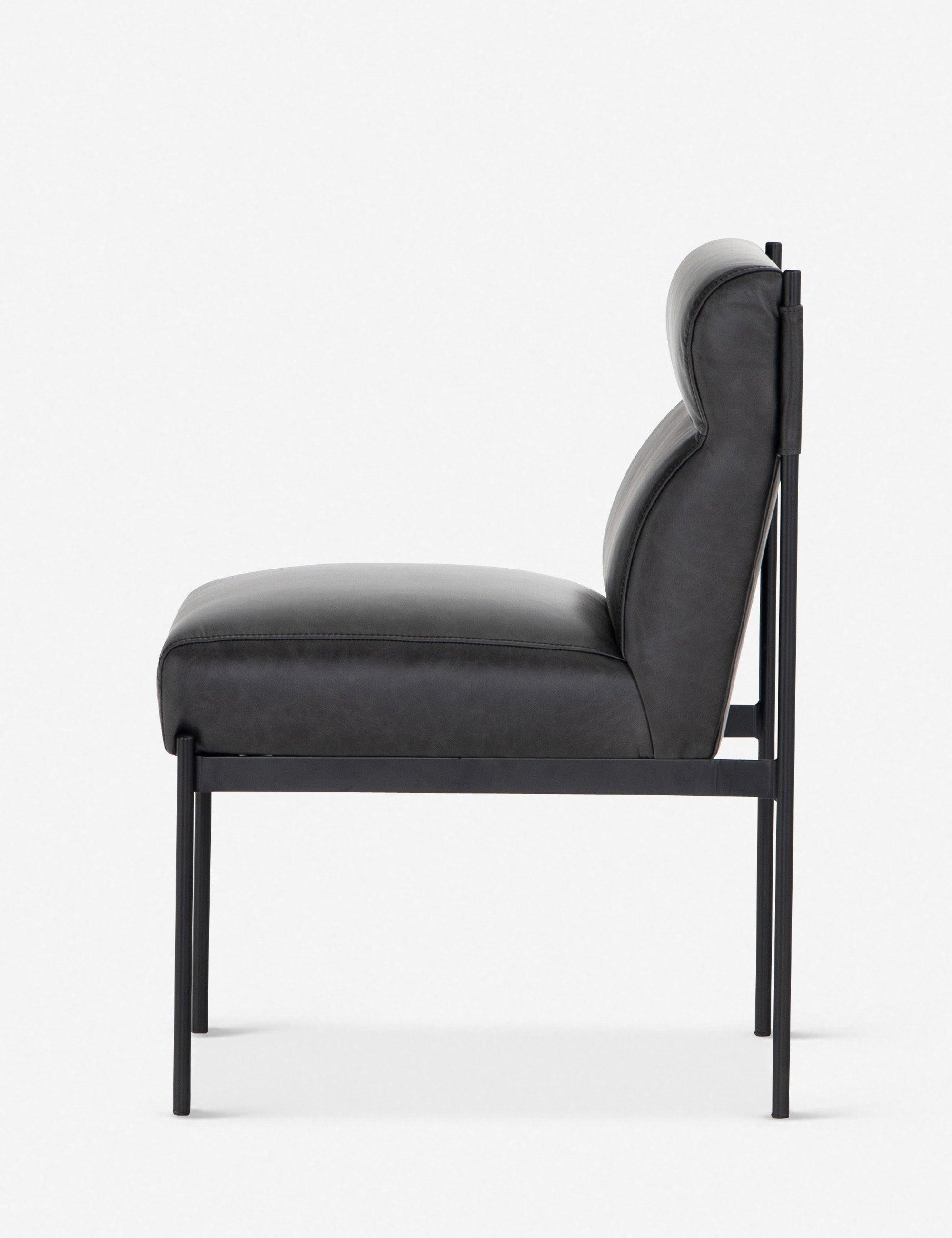 Sleek Black Top-Grain Leather Upholstered Side Chair with Metal Frame