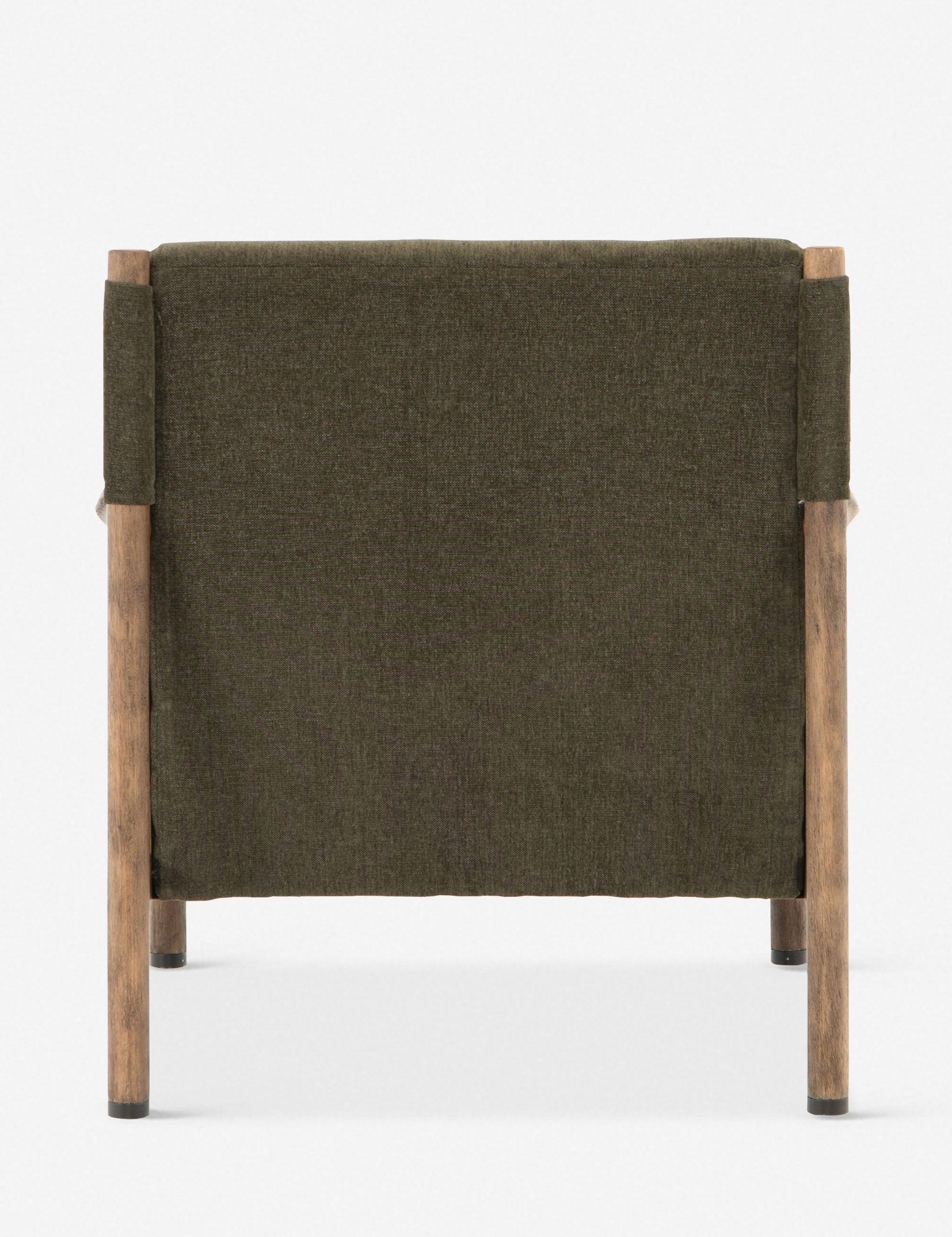 Chenille Olive Green Accent Chair with Rattan Inlay and Wooden Frame