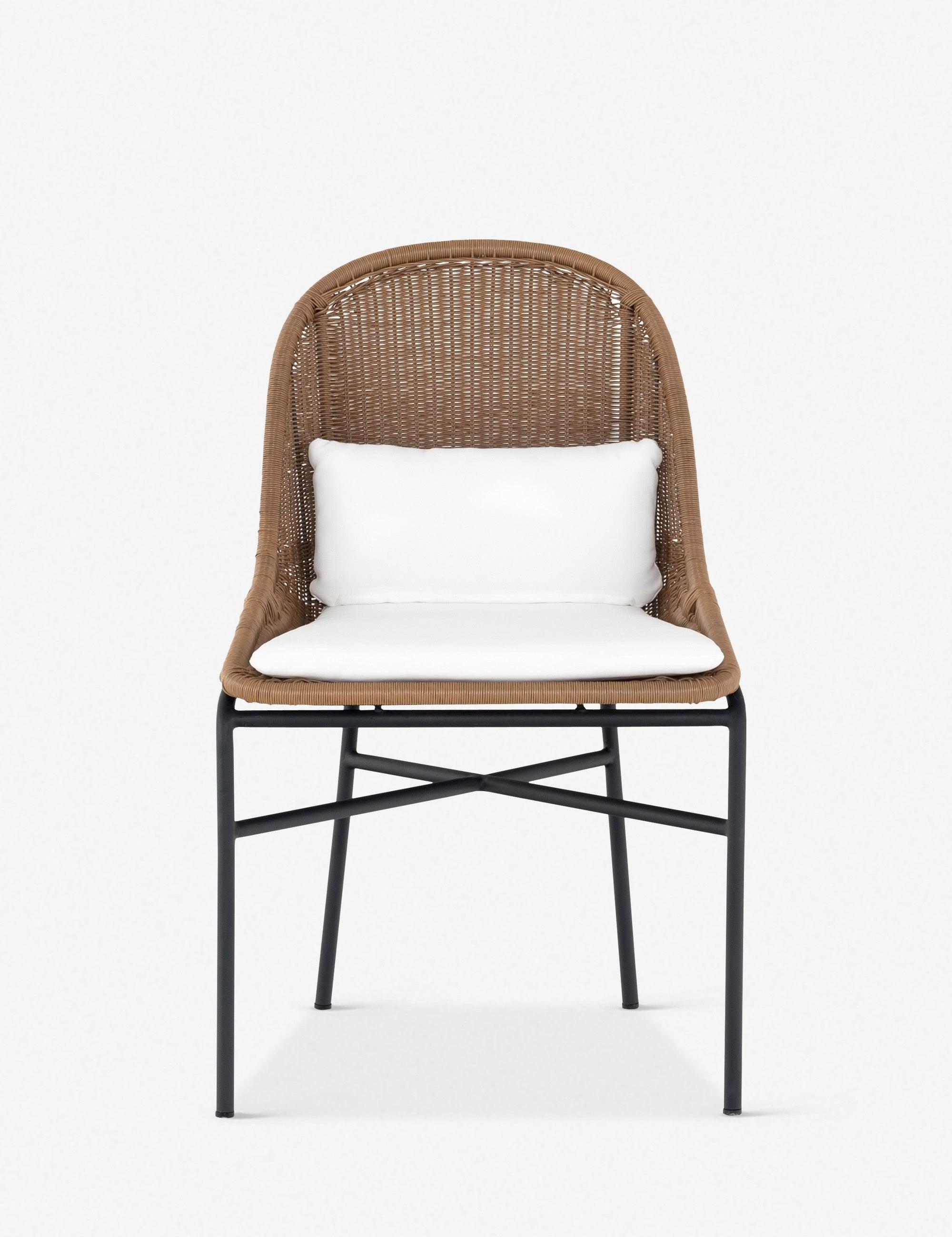 Contemporary Brown and White Cushioned Outdoor Dining Chair