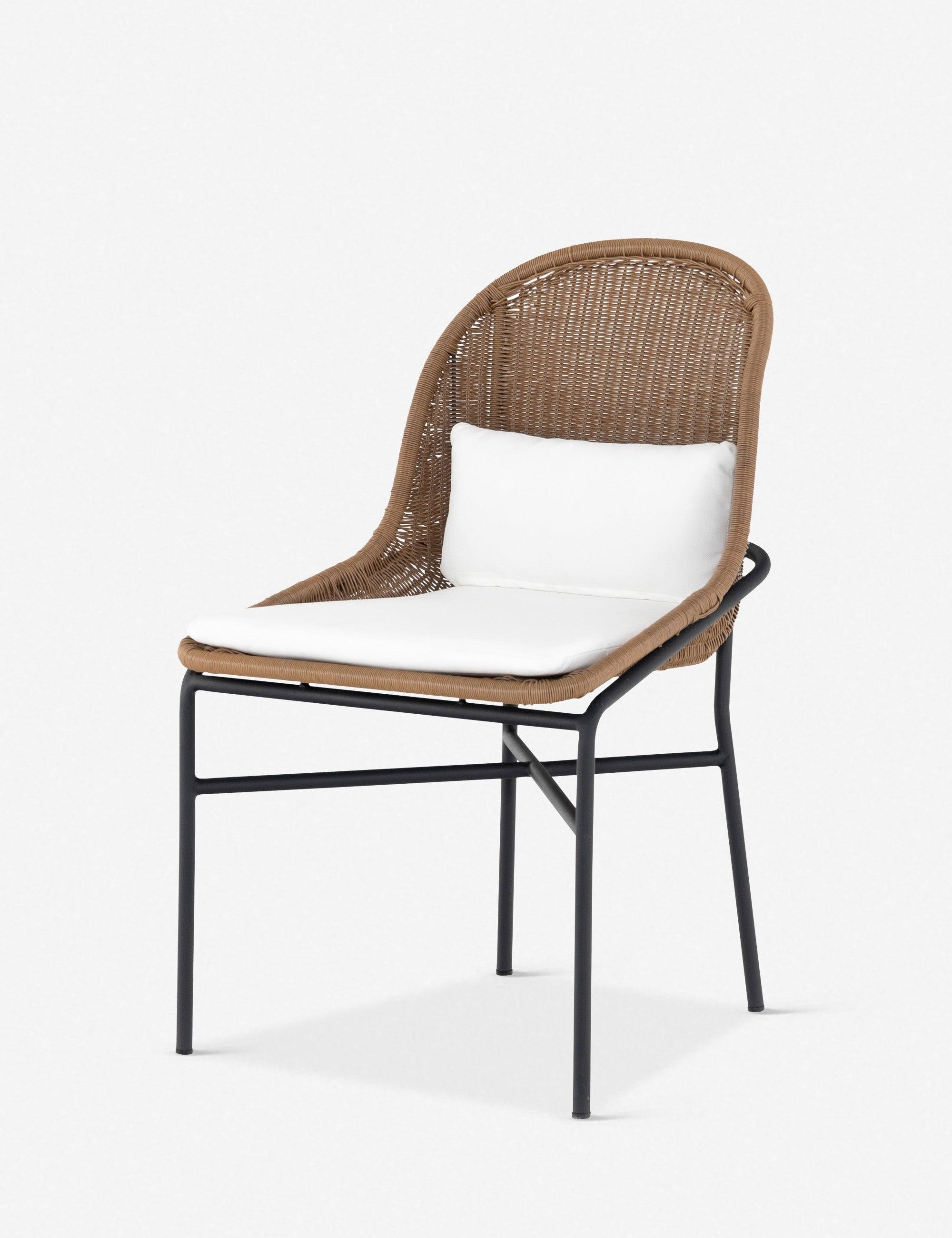 Contemporary Brown and White Cushioned Outdoor Dining Chair