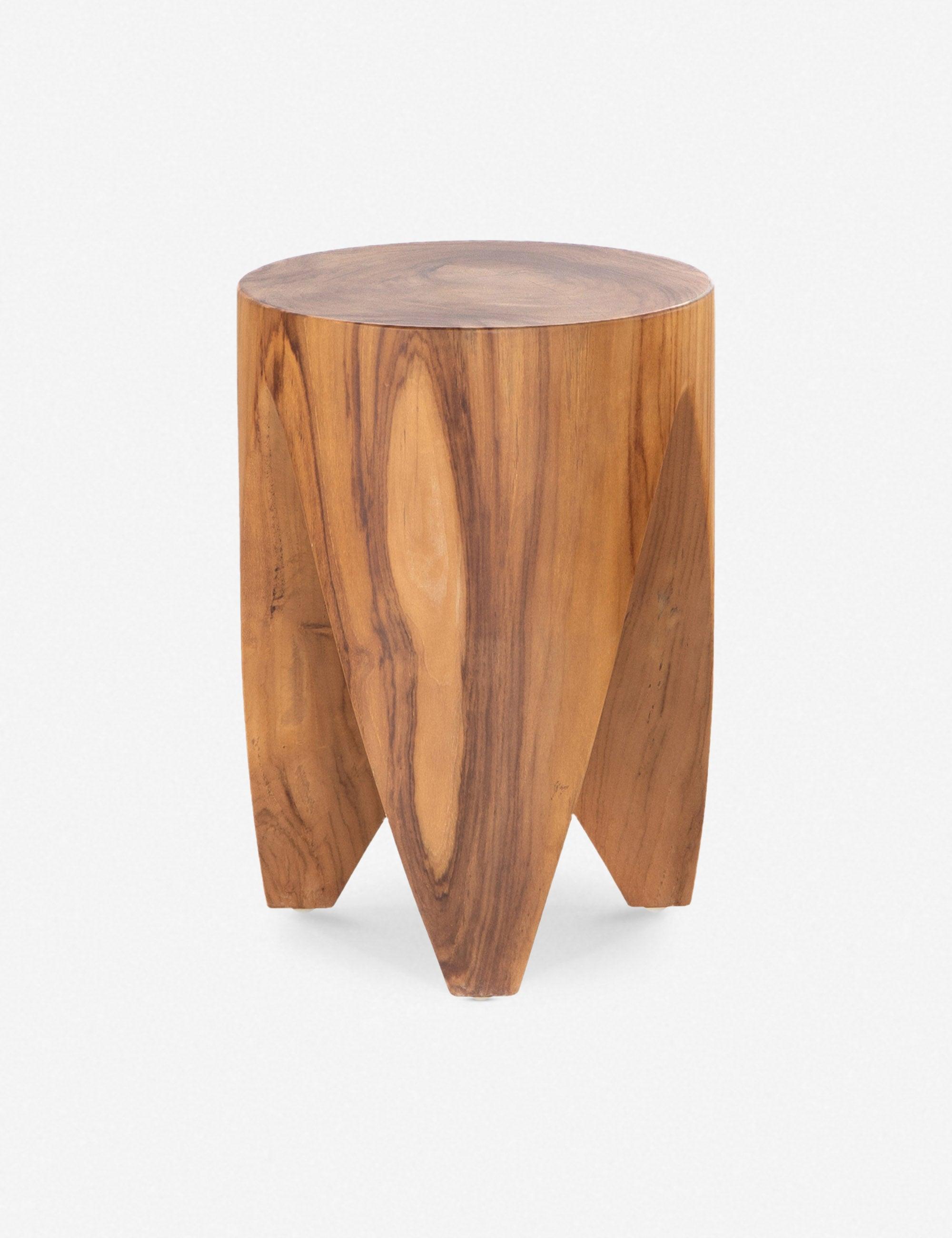 Sculptural Natural Teak Round Outdoor End Table, 12"