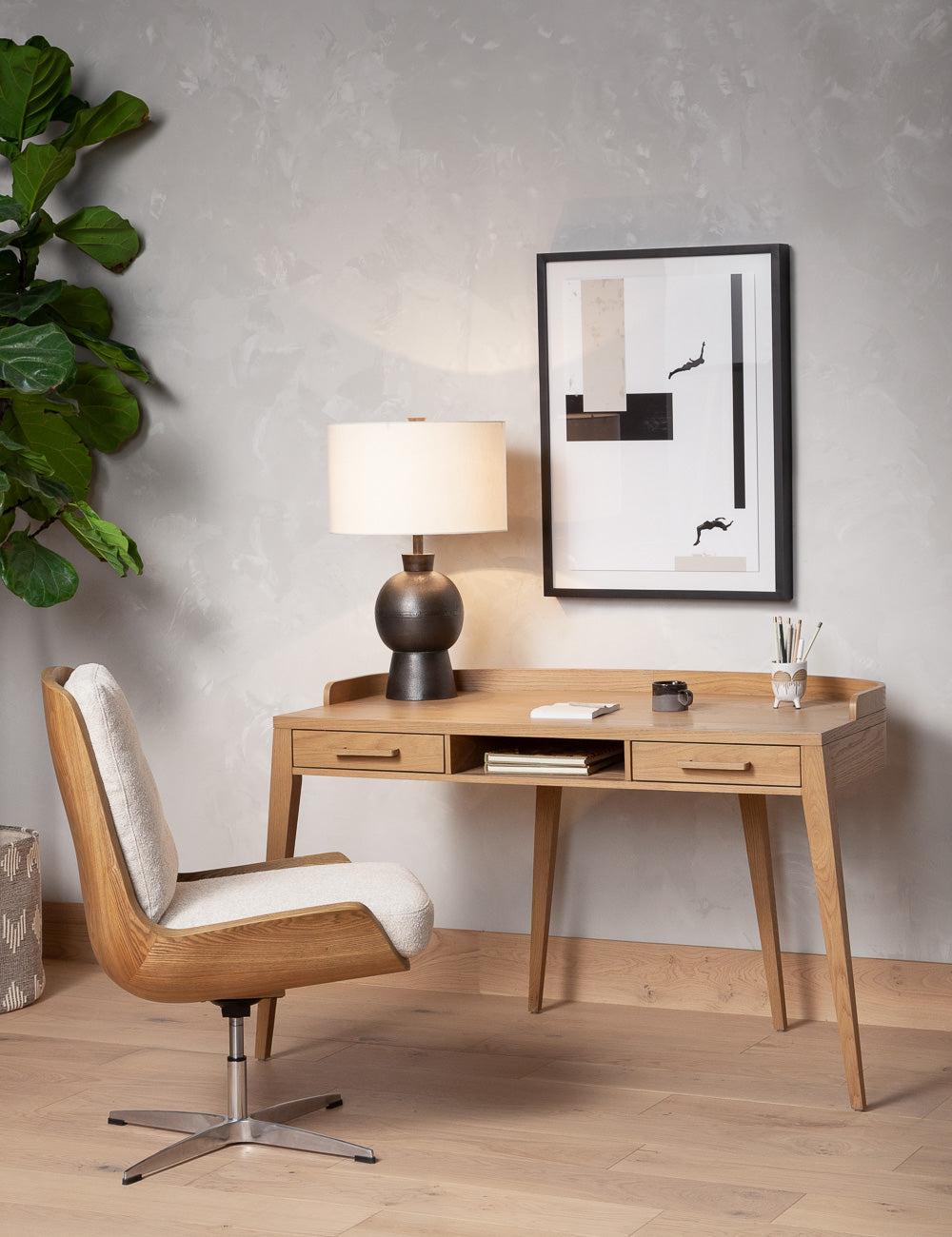 Contemporary Burnished Oak Home Office Desk with Dual Drawers