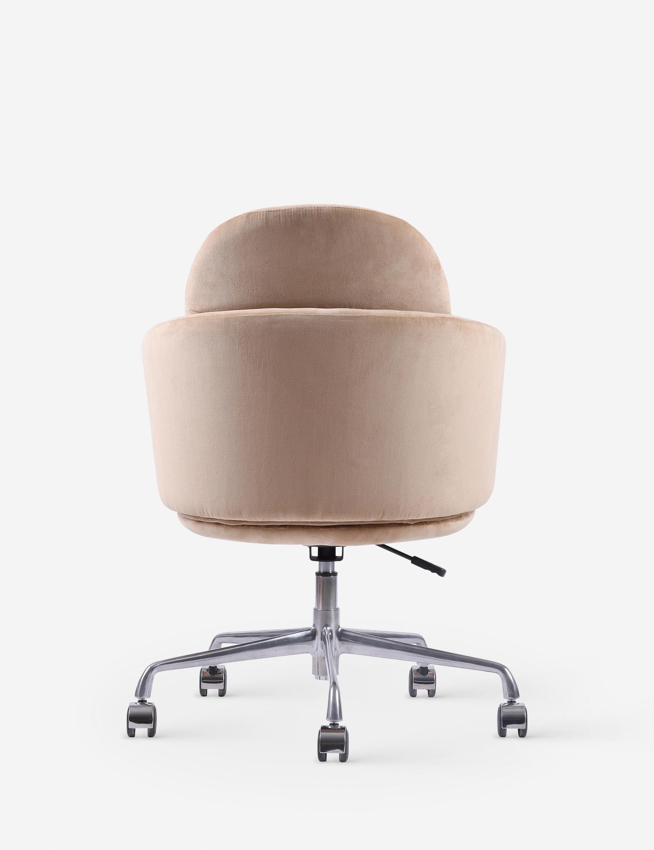 Elegant White Velvet Adjustable Office Chair with Casters