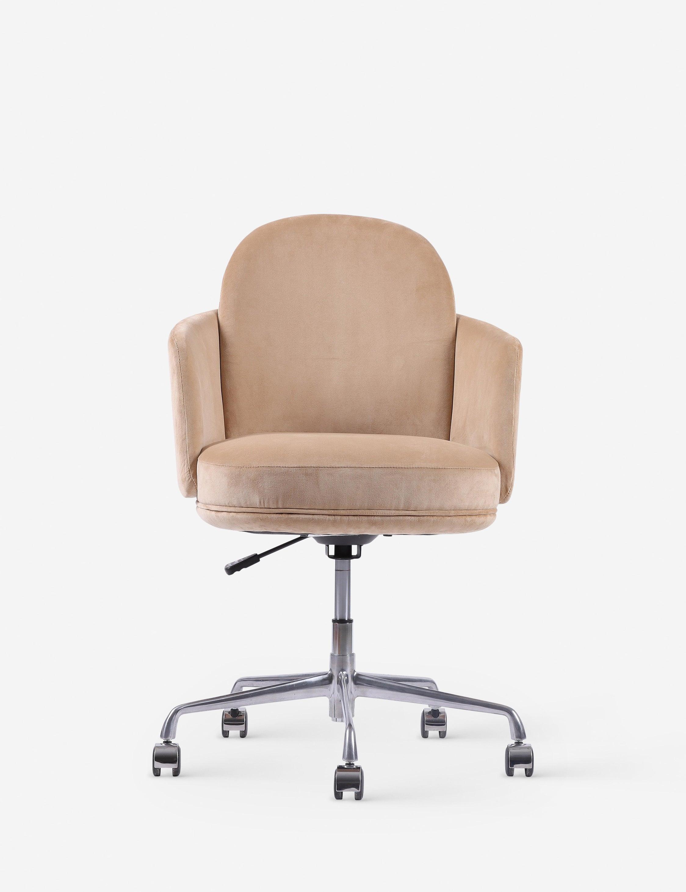 Elegant White Velvet Adjustable Office Chair with Casters