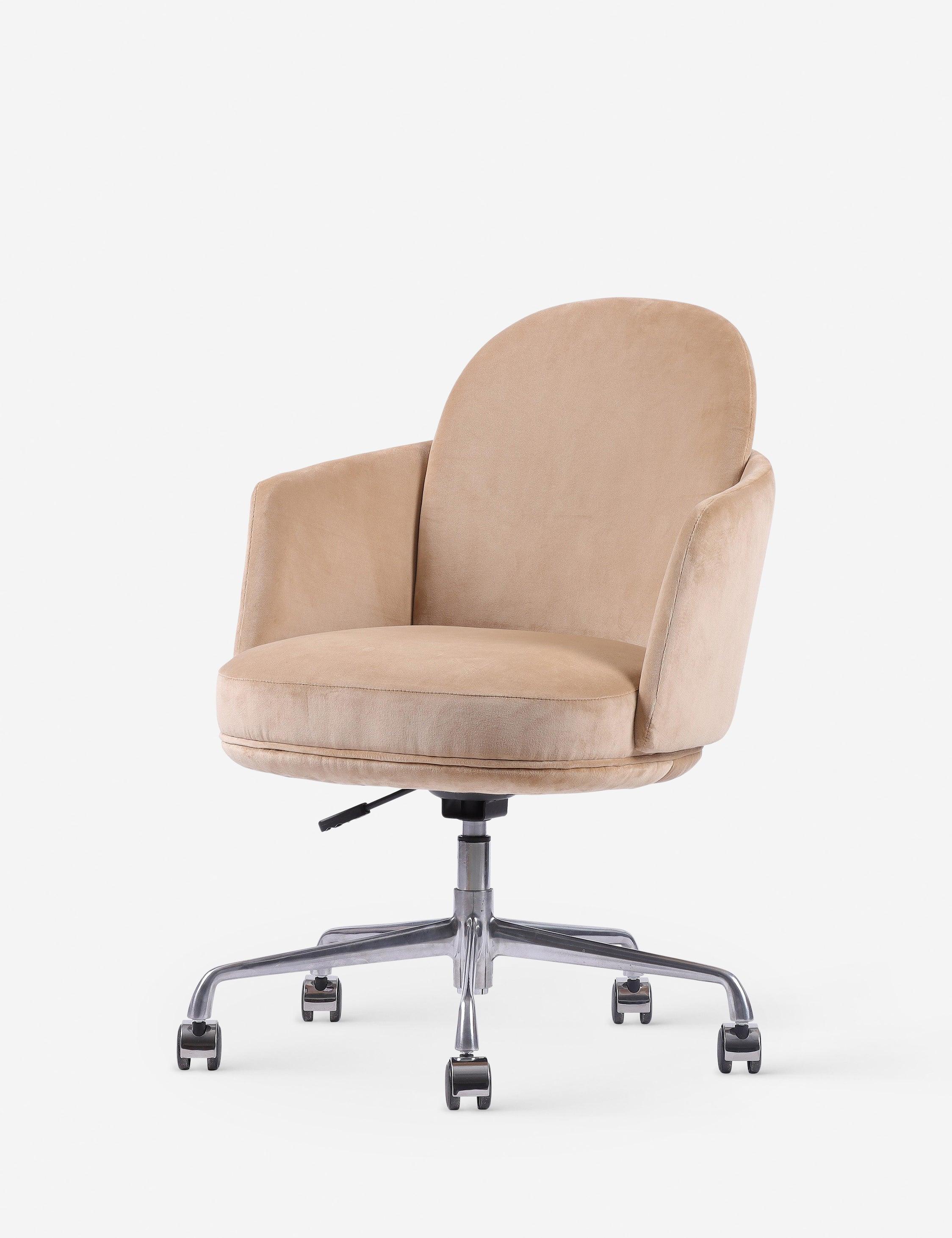 Elegant White Velvet Adjustable Office Chair with Casters