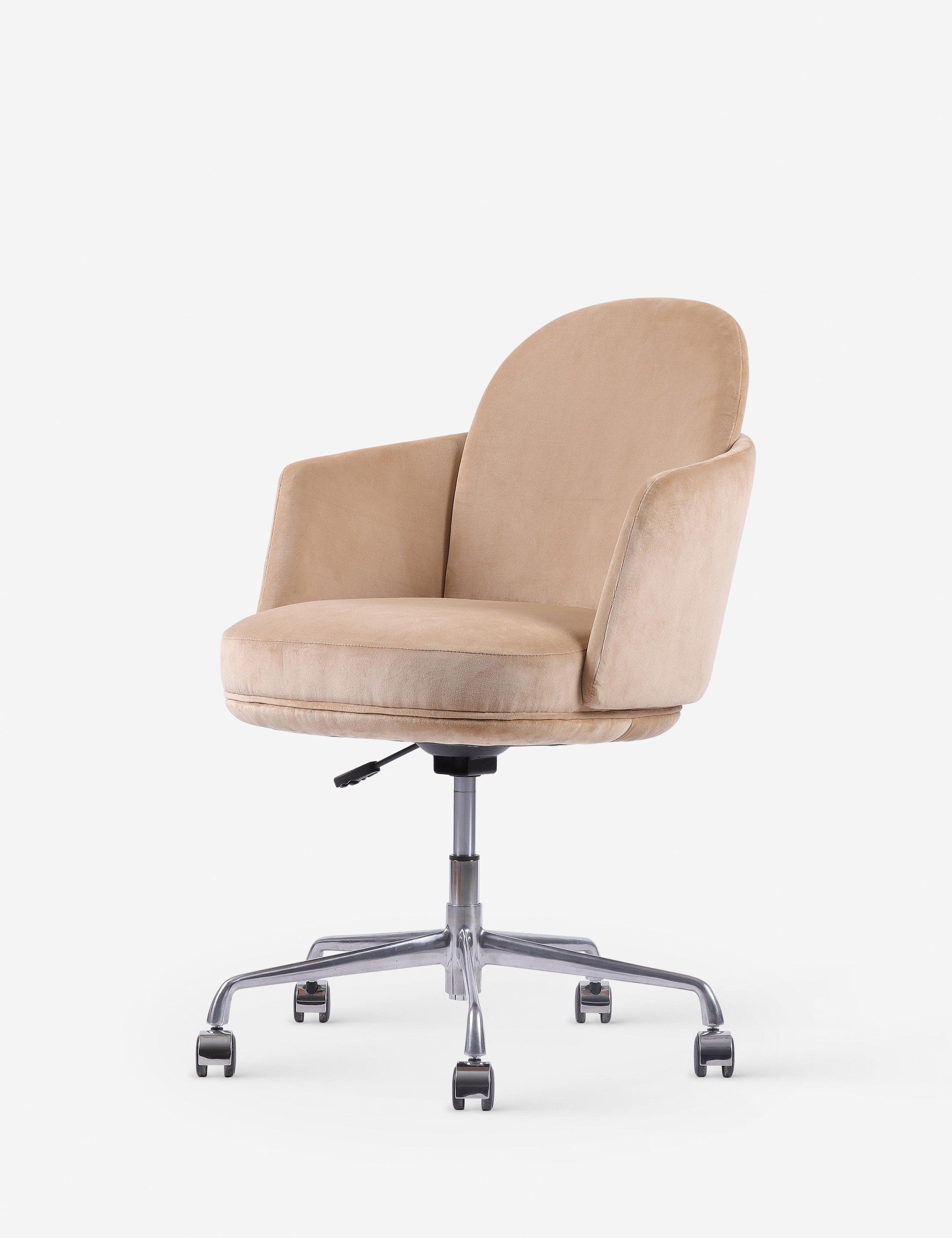 Elegant White Velvet Adjustable Office Chair with Casters