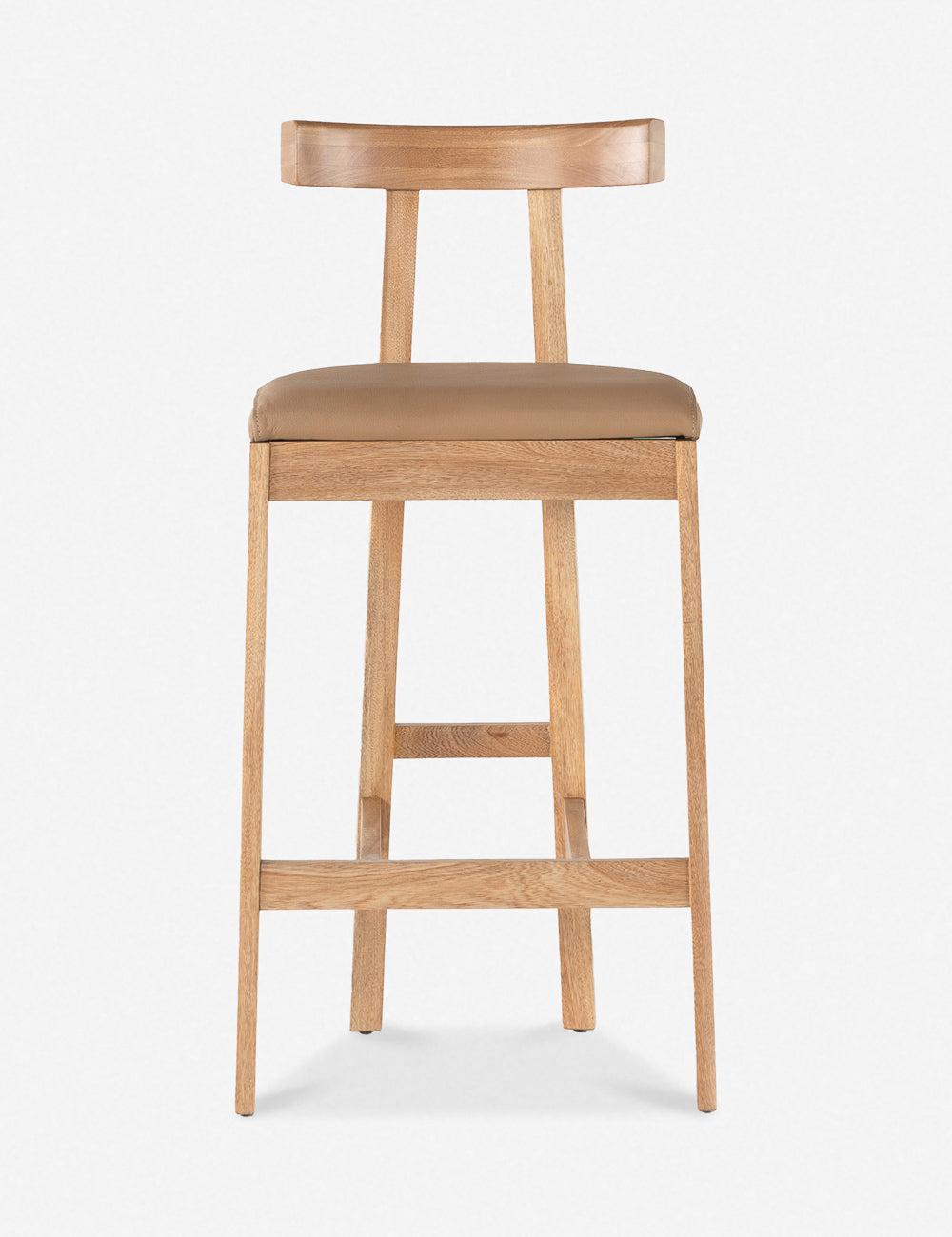 Elegant Rosa Morada Wood and Top-Grain Leather Bar Stool