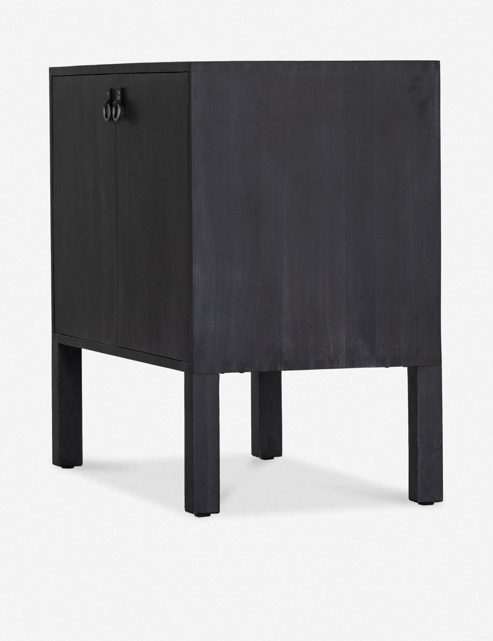 Modern Black Poplar Bar Cabinet with Leather Pulls