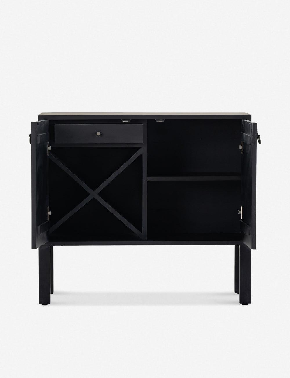 Modern Black Poplar Bar Cabinet with Leather Pulls