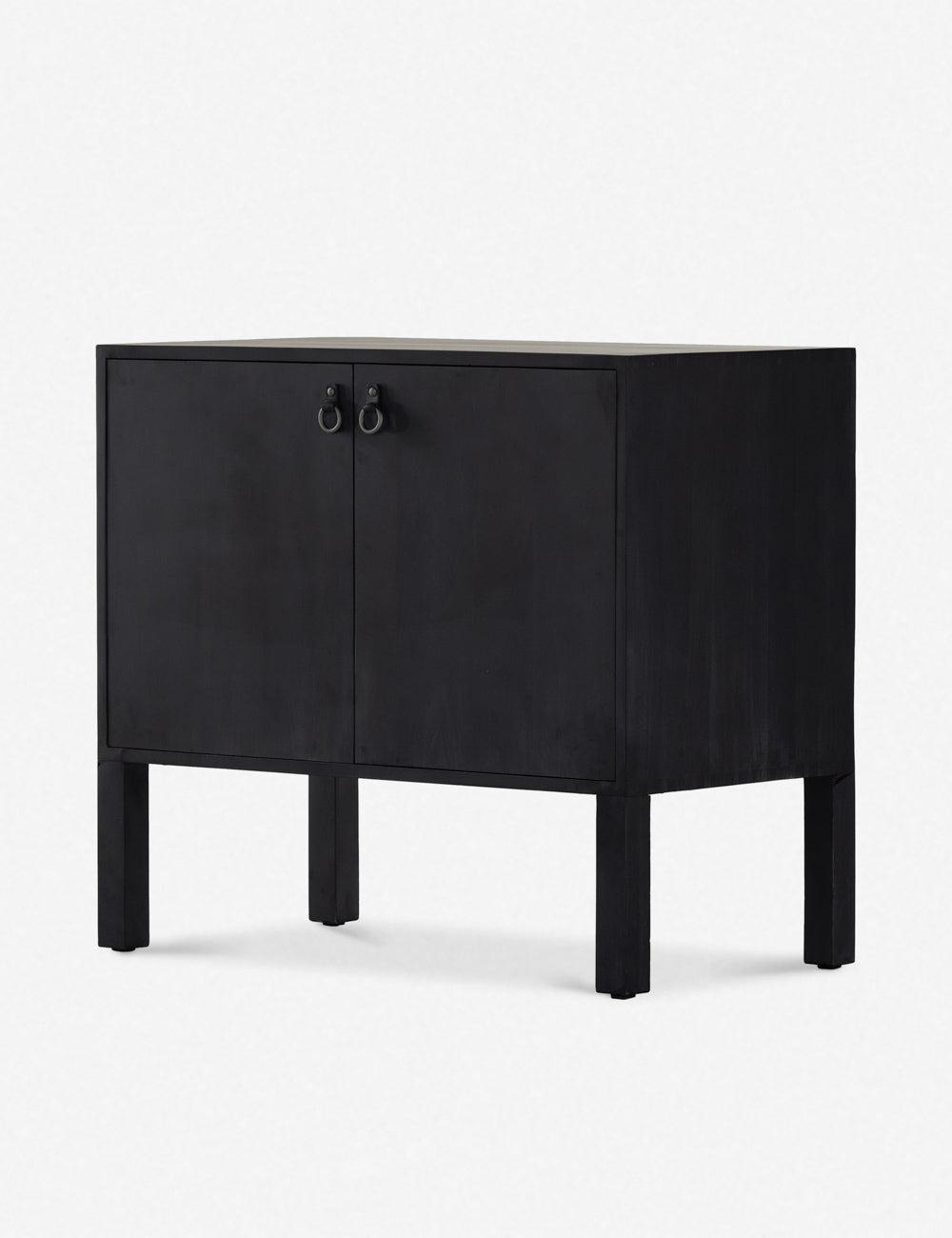 Modern Black Poplar Bar Cabinet with Leather Pulls