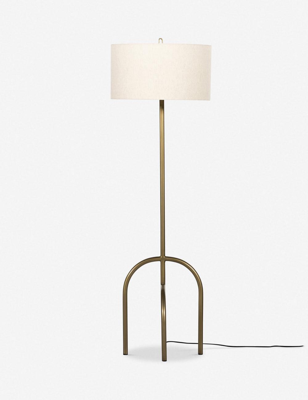 Arc Antique Brass Floor Lamp with Cotton Shade