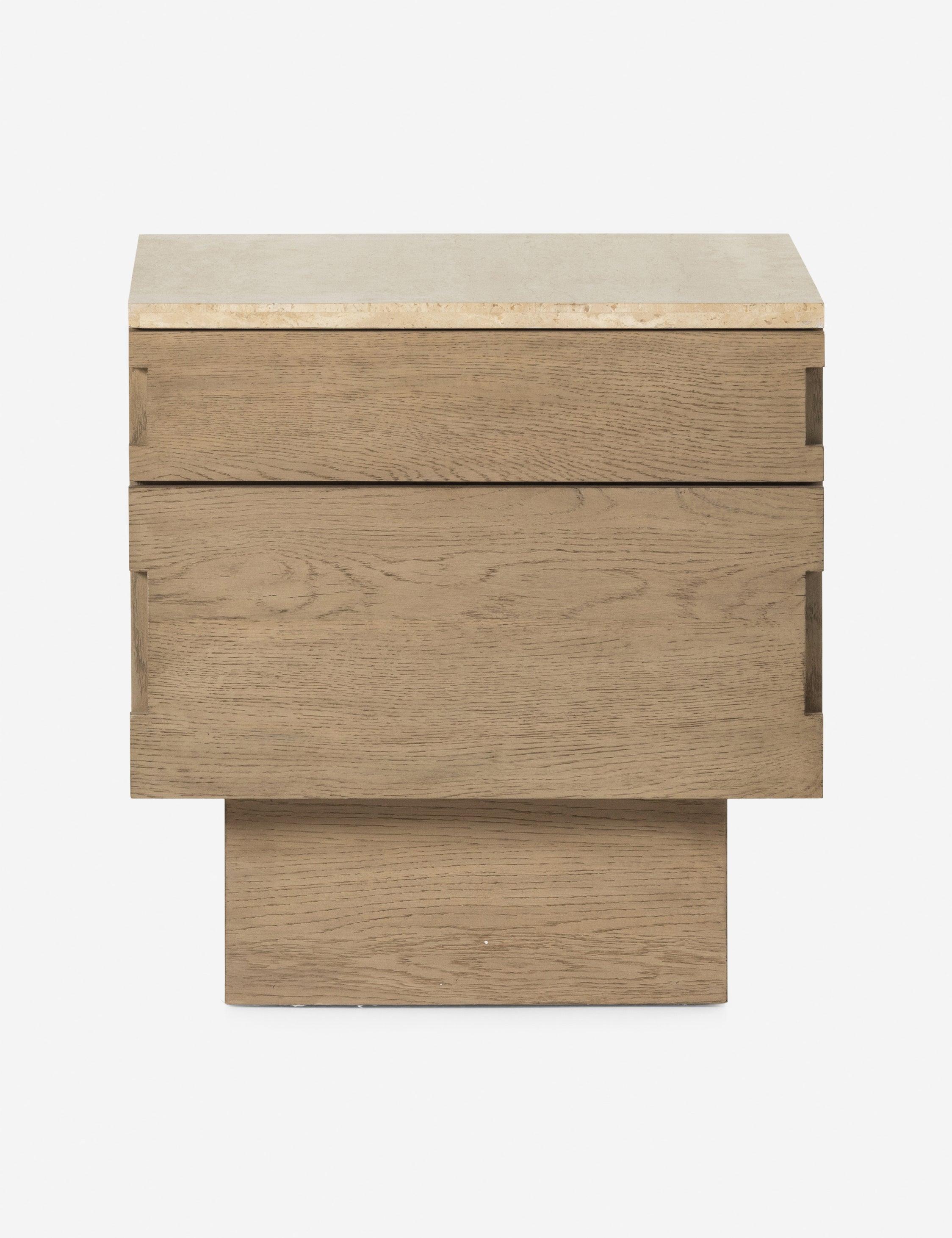 Brecken Modern 2-Drawer Nightstand in Natural Oak with Travertine Top