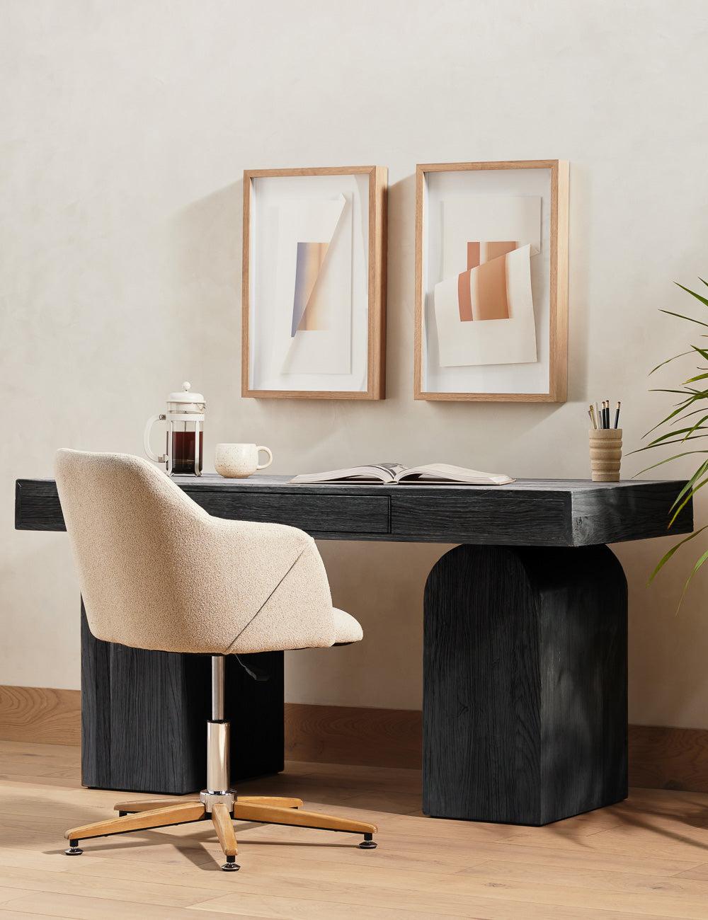 Arched Black Elm Home Office Desk with Sleek Storage Drawer