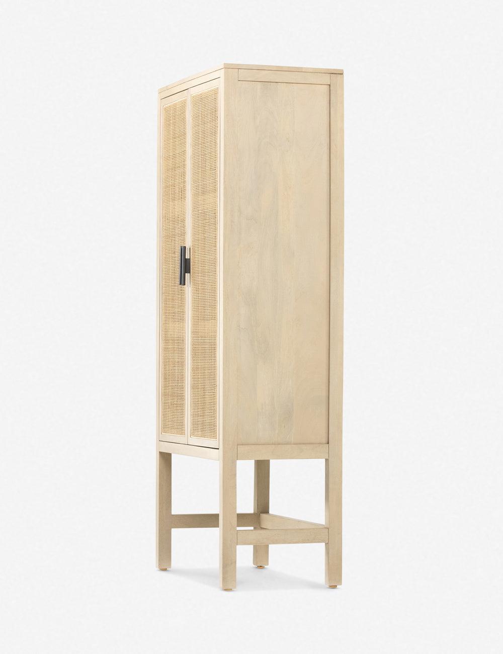 Caprice Modern Cream and Yellow Storage Cabinet with Woven Cane Doors