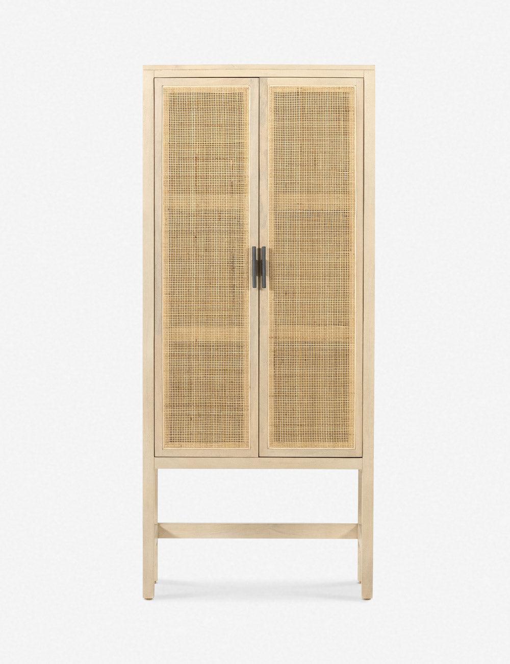 Caprice Modern Cream and Yellow Storage Cabinet with Woven Cane Doors