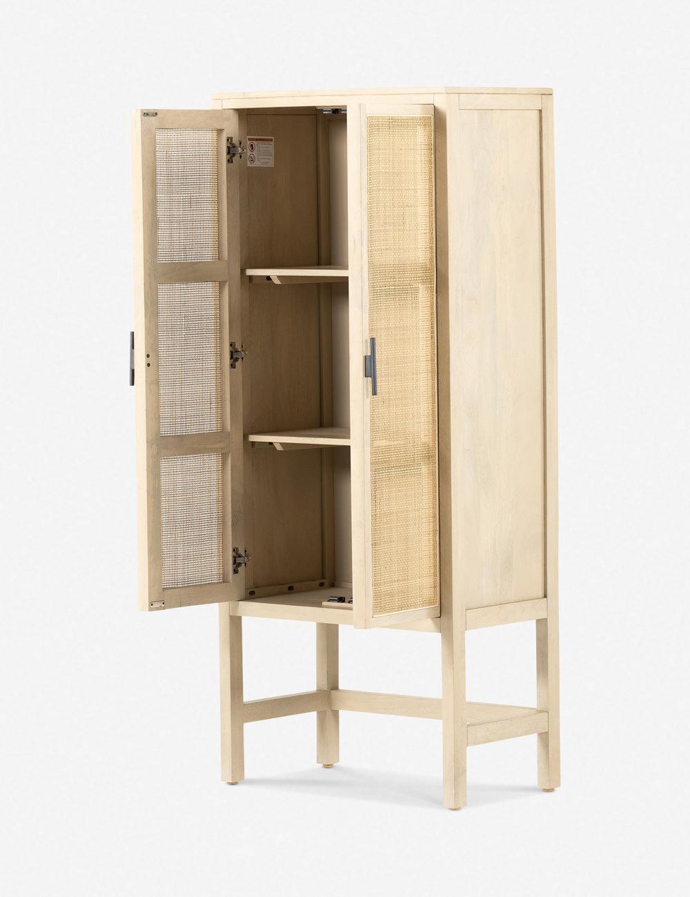 Caprice Modern Cream and Yellow Storage Cabinet with Woven Cane Doors