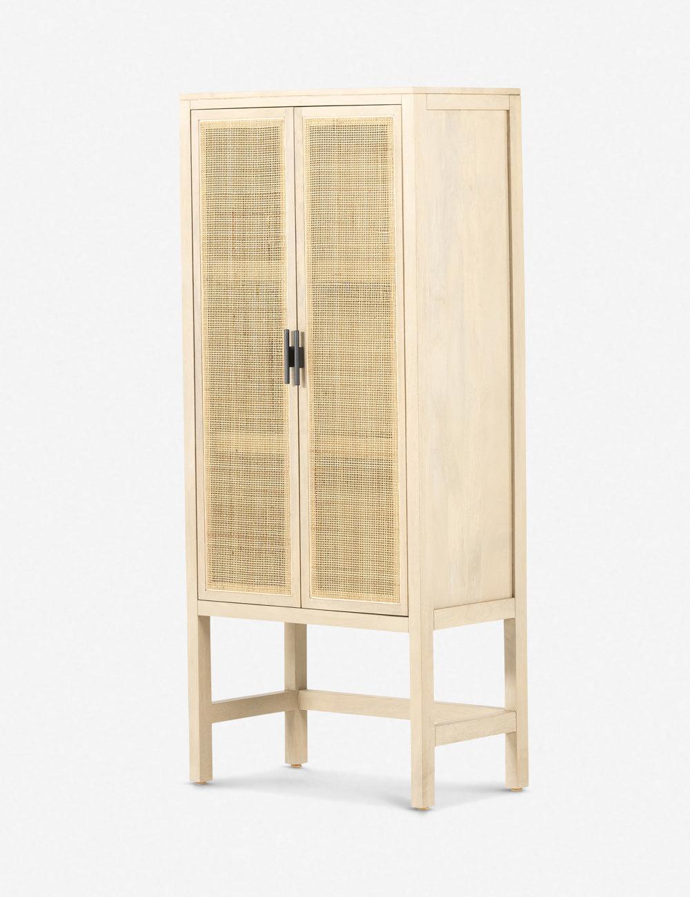 Caprice Modern Cream and Yellow Storage Cabinet with Woven Cane Doors