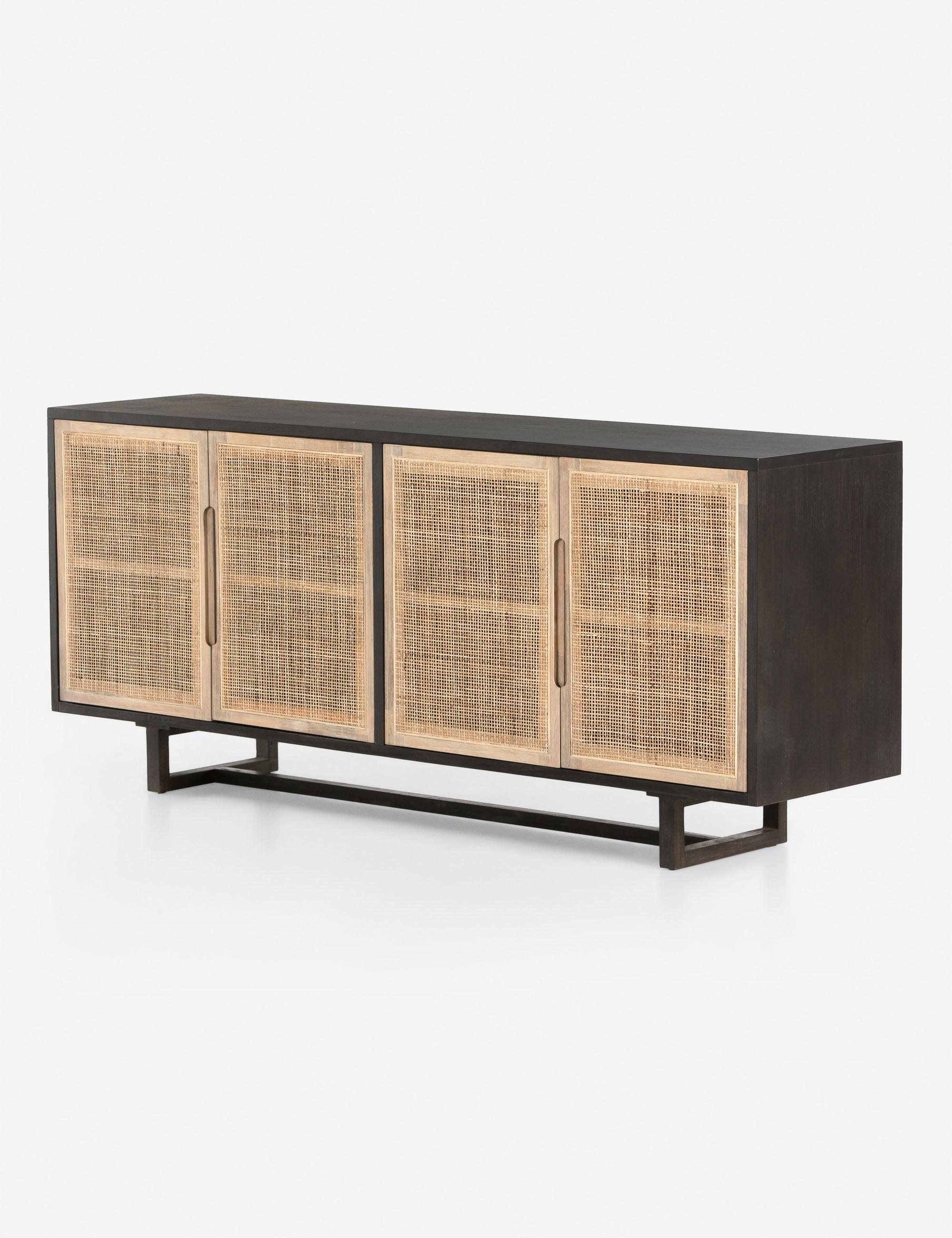 Clarita Mid-Century Modern Black Mango and Cane 72'' Sideboard