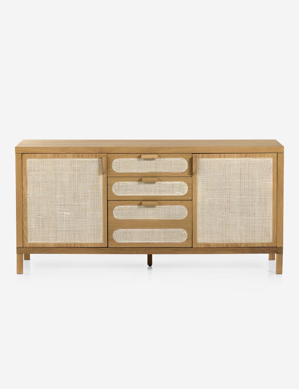 Honey Oak 65'' Transitional Filing Sideboard with Cane Paneling