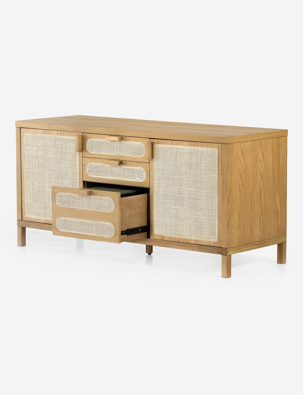 Honey Oak 65'' Transitional Filing Sideboard with Cane Paneling