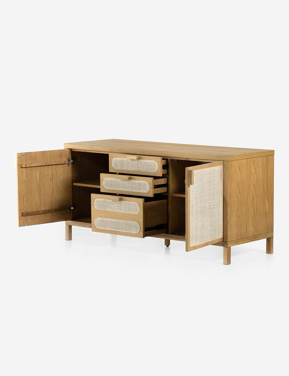 Honey Oak 65'' Transitional Filing Sideboard with Cane Paneling