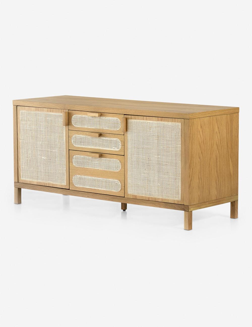 Honey Oak 65'' Transitional Filing Sideboard with Cane Paneling