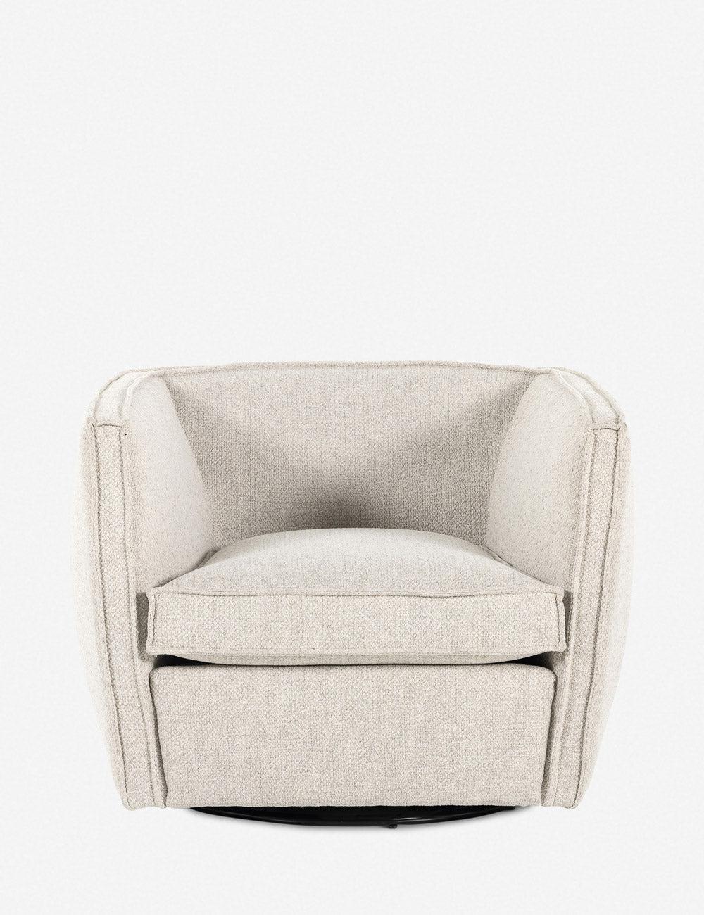 Sustainably Sourced White Leather Swivel Barrel Chair