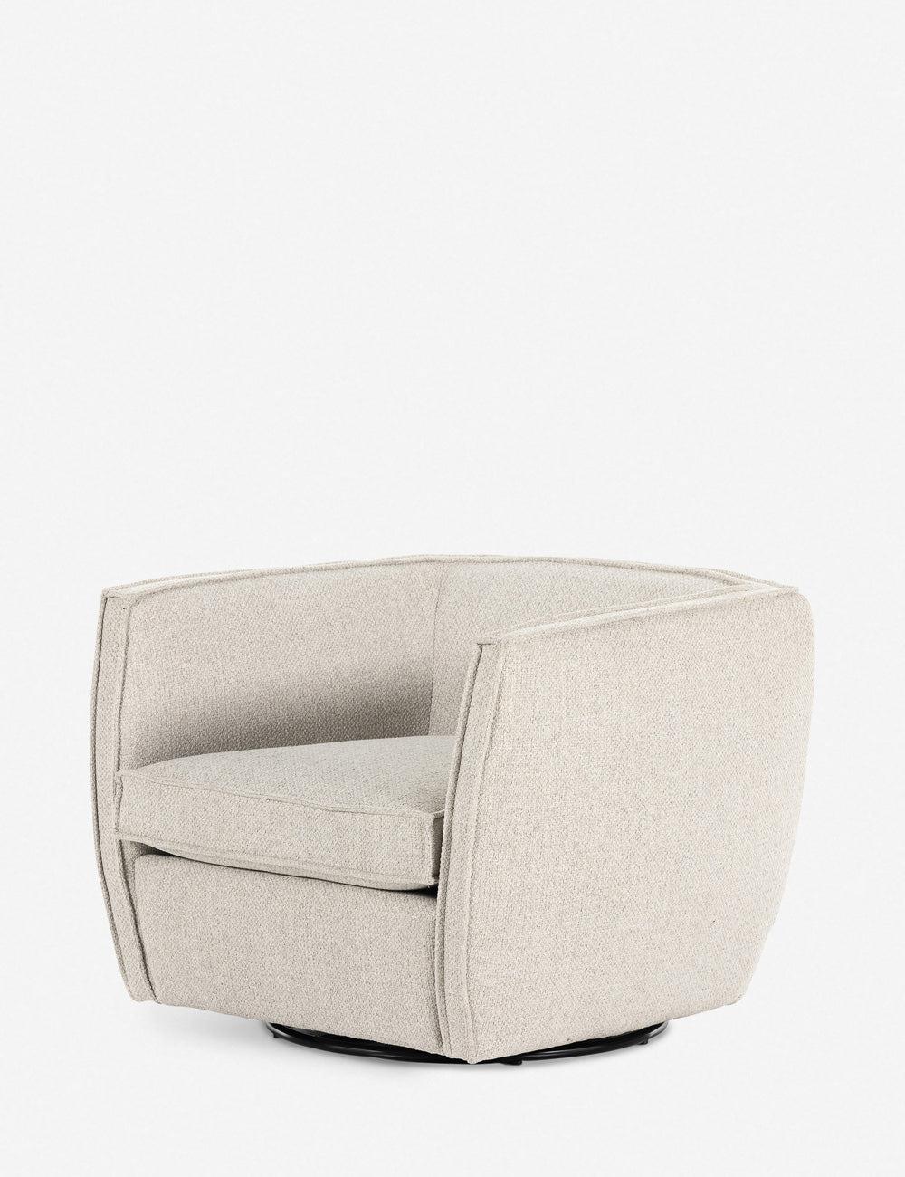 Sustainably Sourced White Leather Swivel Barrel Chair