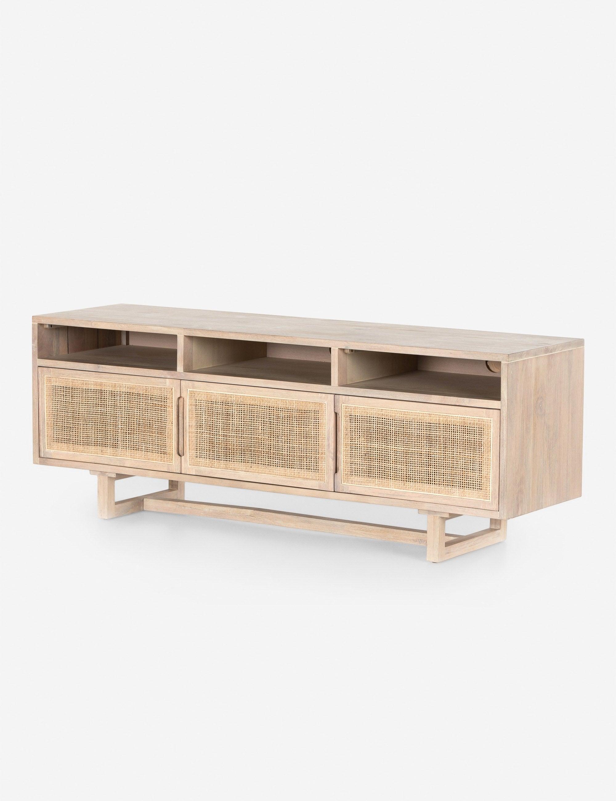 Clarita 65'' White Wash Mango and Cane Mid-Century Media Console