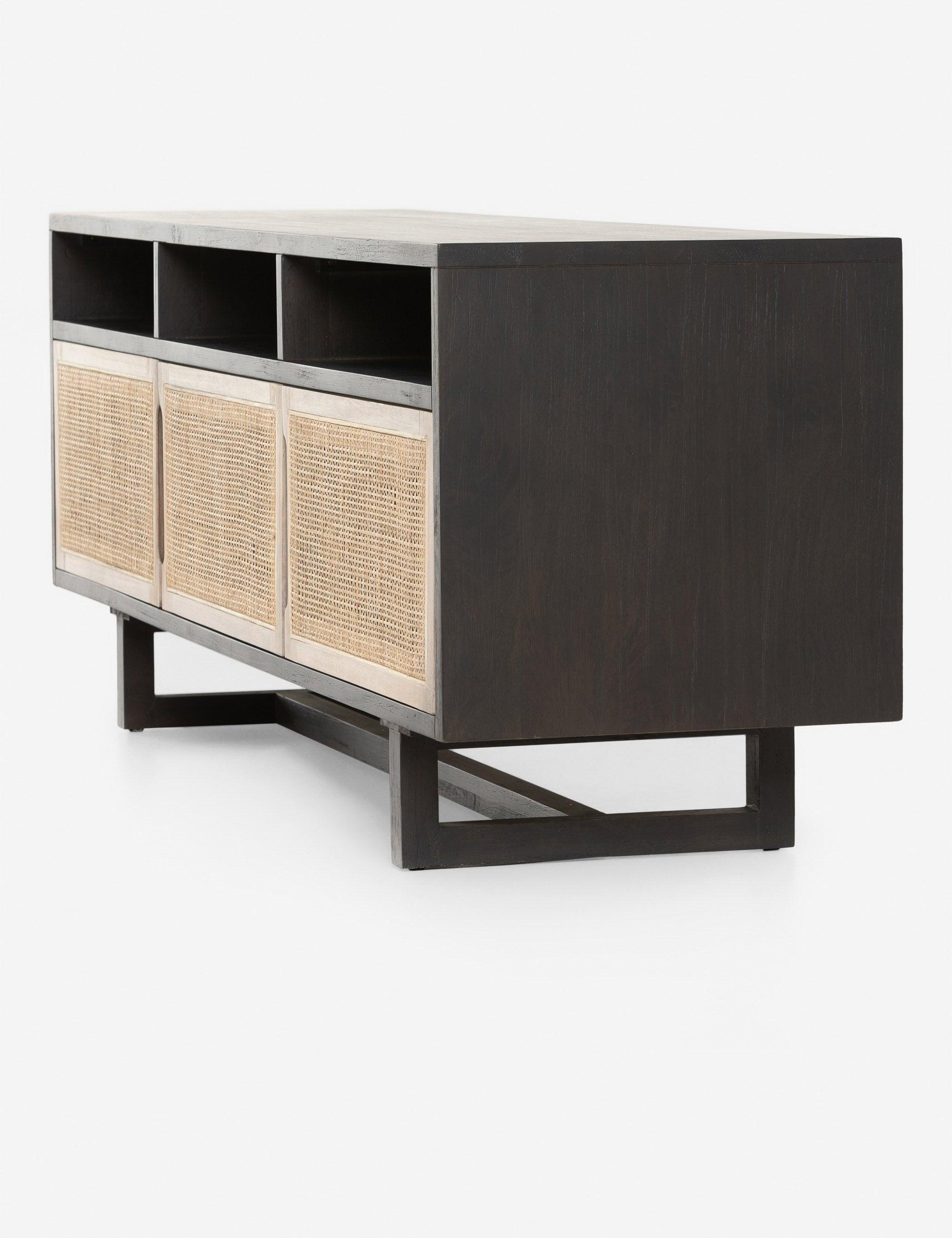 Clarita 65'' Black-Washed Mango and Cane Media Console